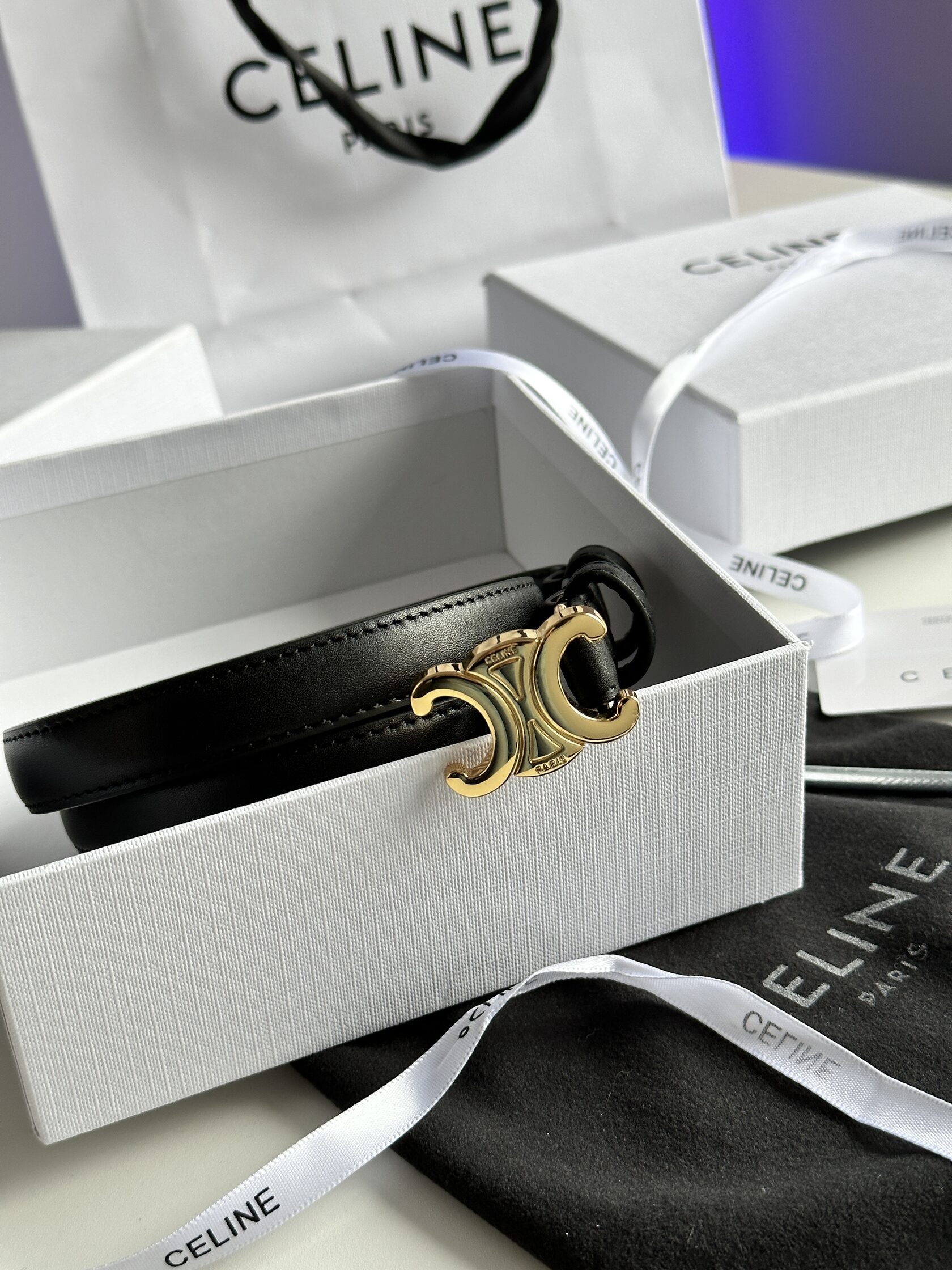 Celine Medium Triomphe Belt In Taurillon Leather Black - 5