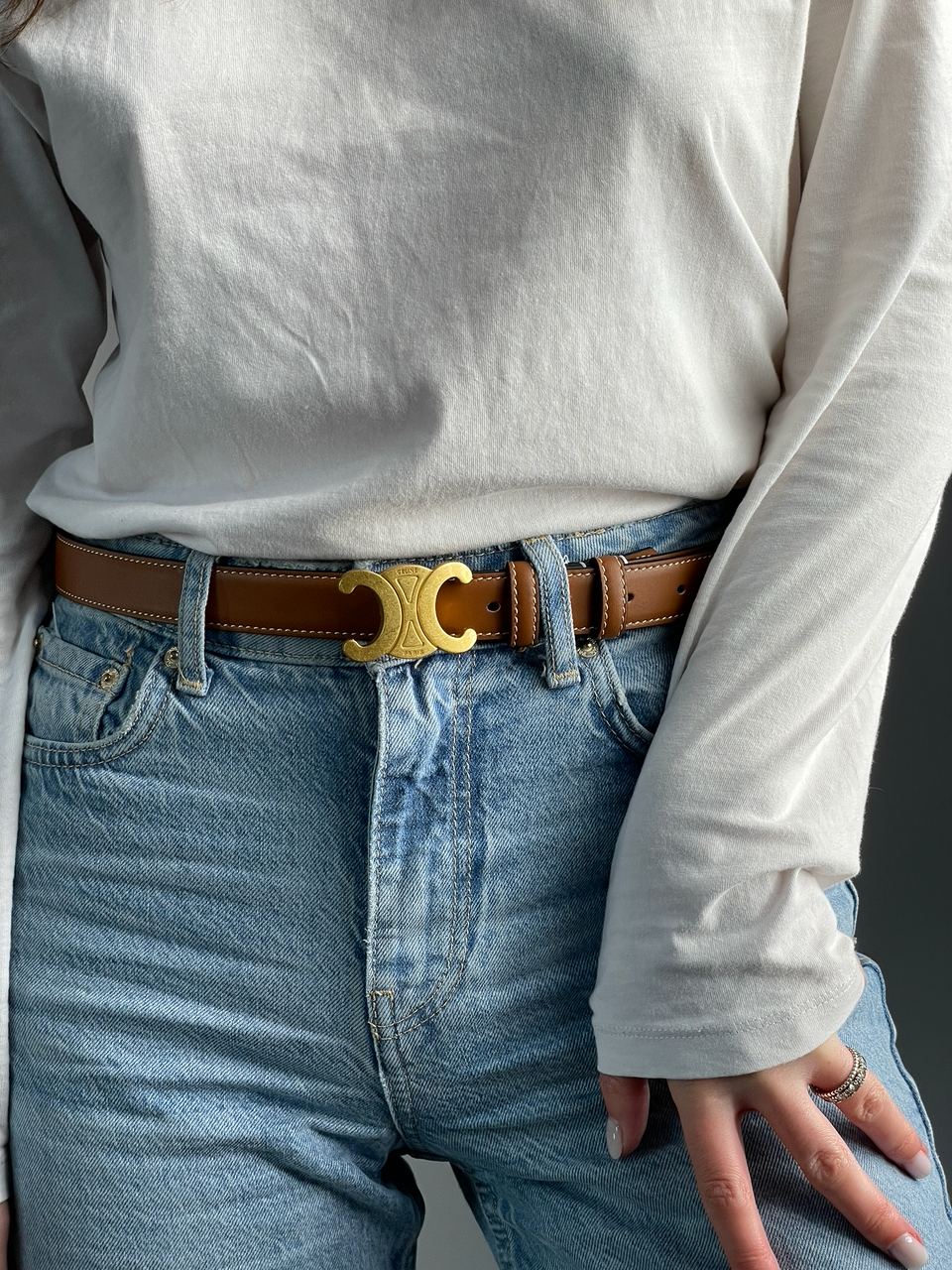 Celine Medium Triomphe Belt In Taurillon Leather Brown - 3