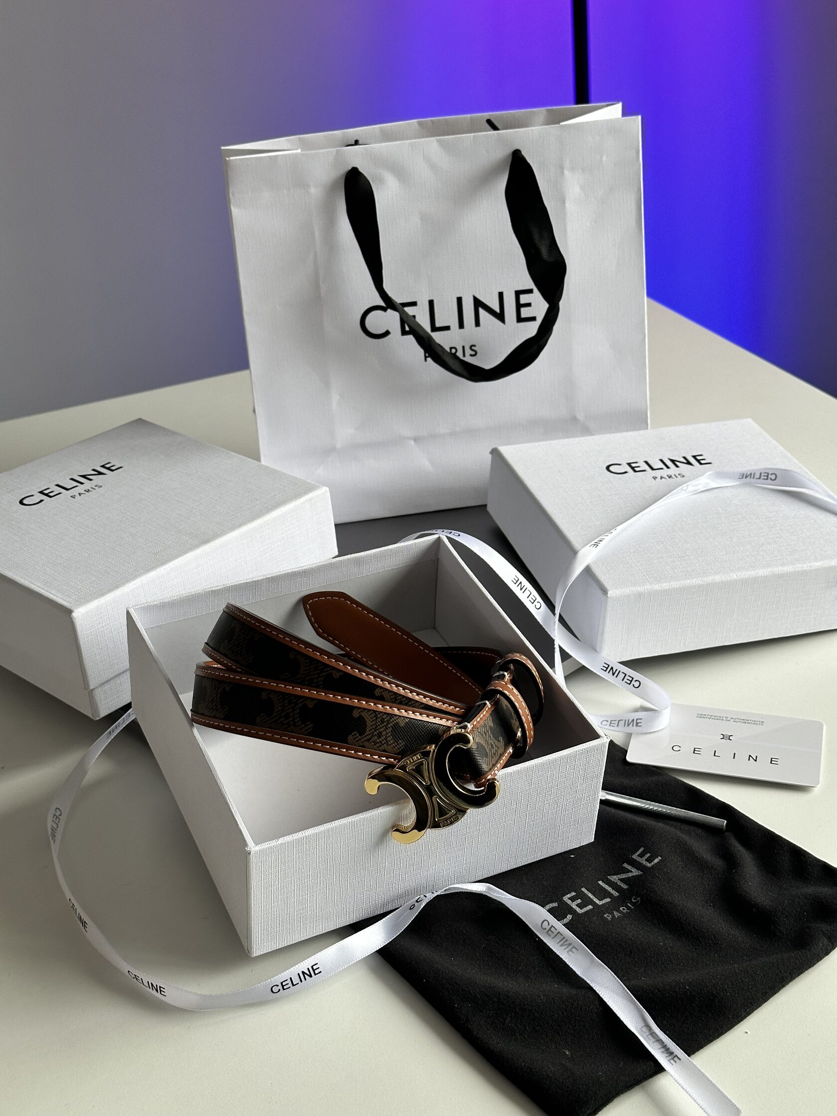 Celine Medium Triomphe Belt In Triomphe Canvas And Calfskin Tan - 2
