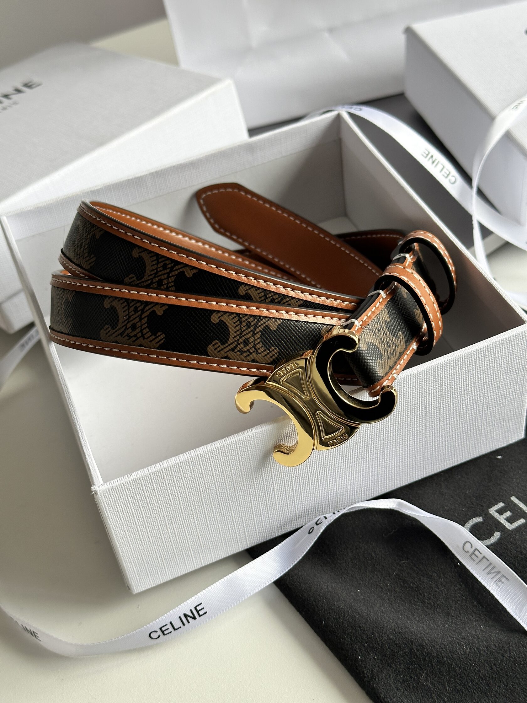 Celine Medium Triomphe Belt In Triomphe Canvas And Calfskin Tan - 6