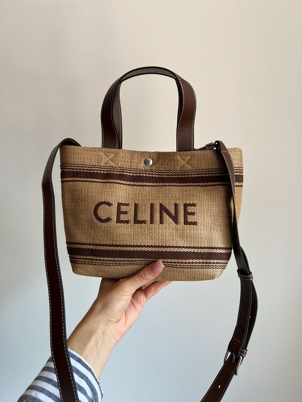Celine Mini Cabas In Textile With Raffia Effect And Calfskin - 2