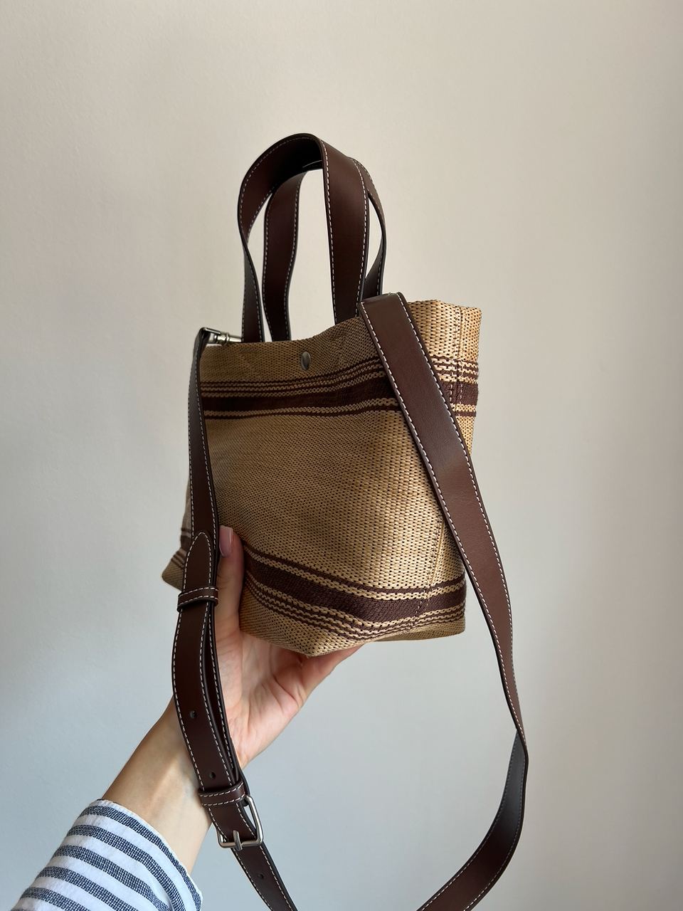 Celine Mini Cabas In Textile With Raffia Effect And Calfskin - 5