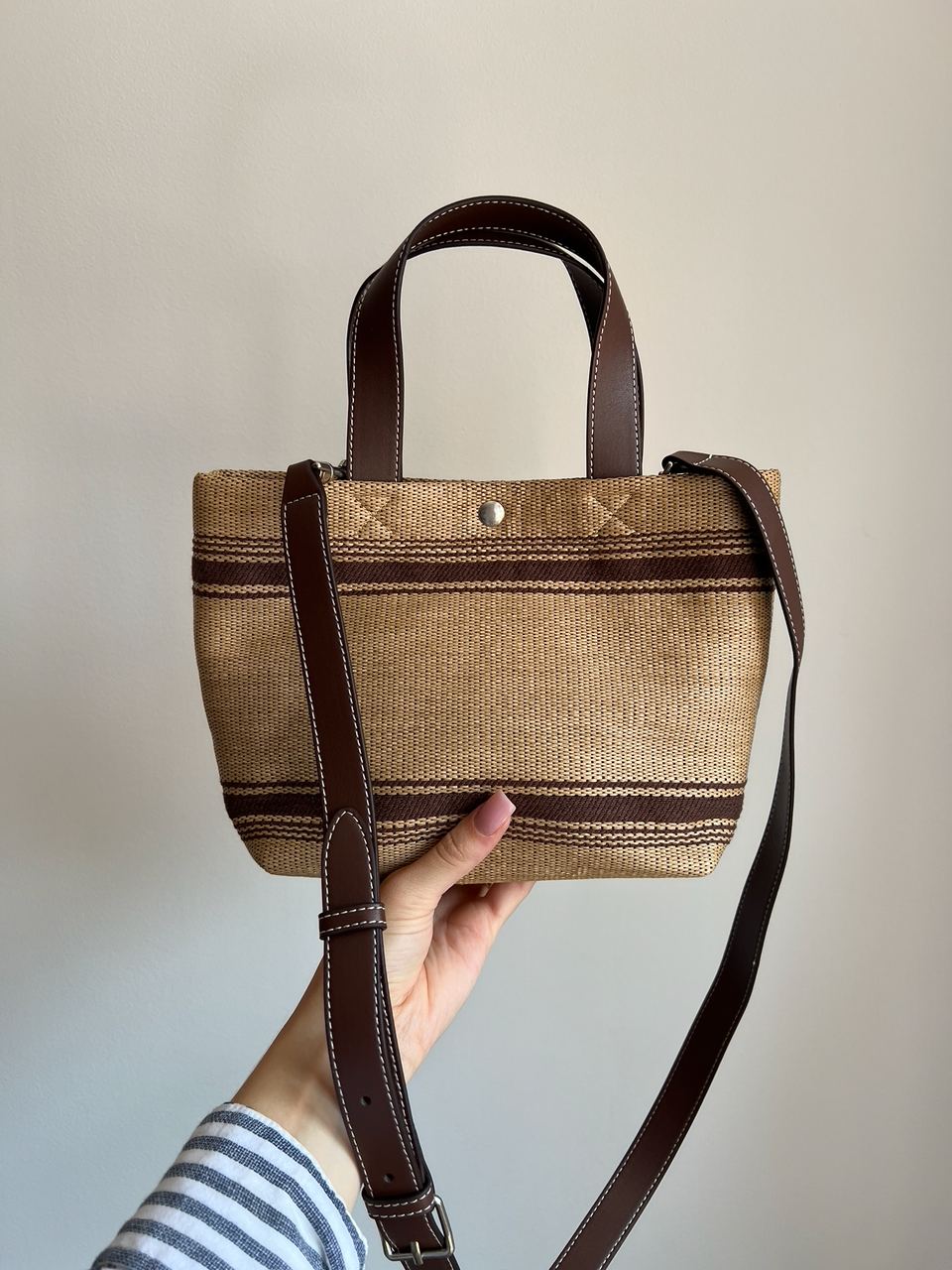 Celine Mini Cabas In Textile With Raffia Effect And Calfskin - 6
