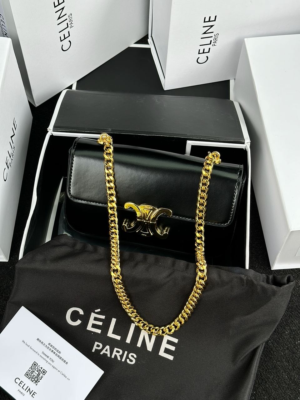 Celine Shoulder Bag Claude In Shiny Calfskin Black - 2