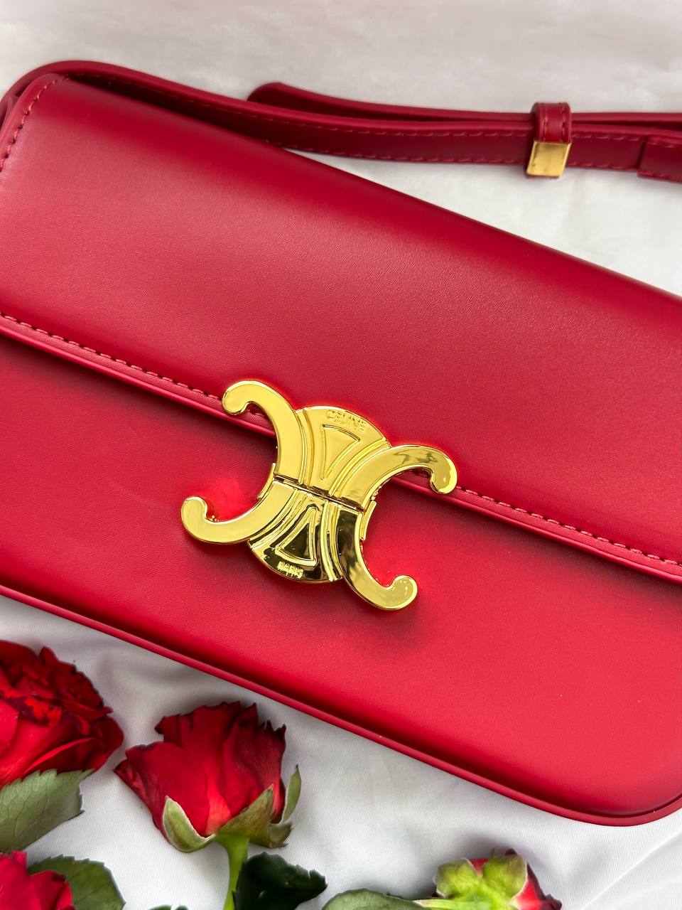 Celine Shoulder Bag Claude In Shiny Calfskin Red - 3