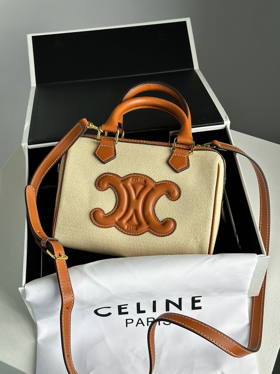 Celine Small Boston Cuir Triomphe in Textile and Calfskin - 2