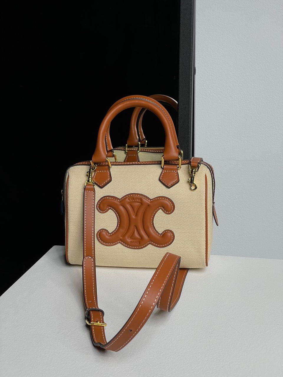 Celine Small Boston Cuir Triomphe in Textile and Calfskin - 5