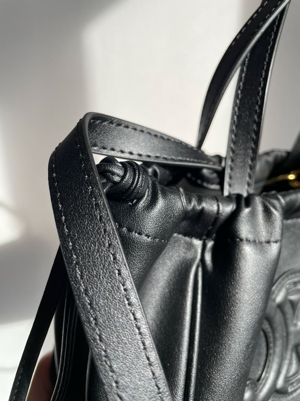 Celine Small Cabas Drawstring Cuir Triomphe In Smooth Calfskin Tan Black - 24