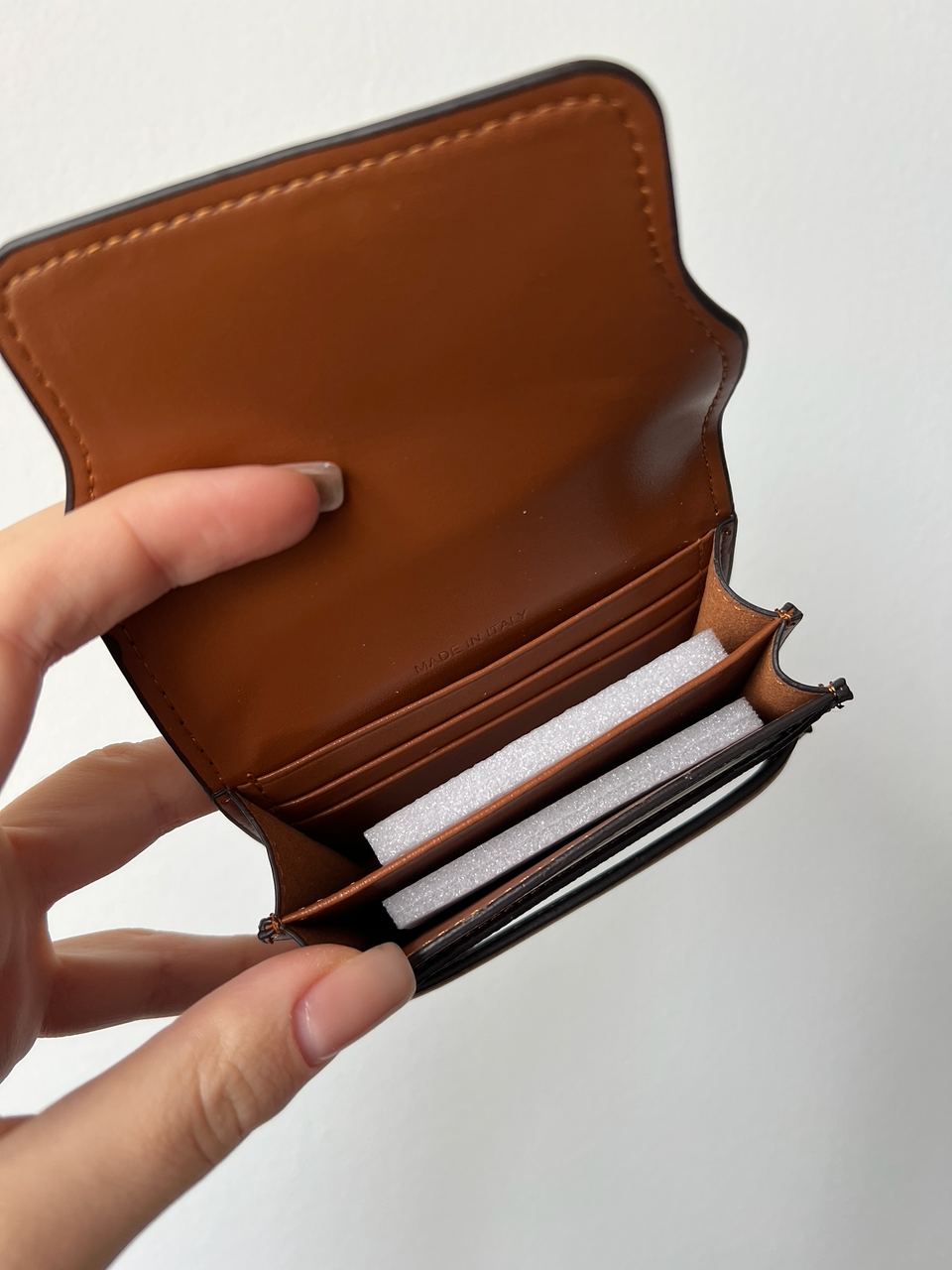 Celine Small Trifold Wallet In Triomphe Canvas And Lambskin Tan - 10