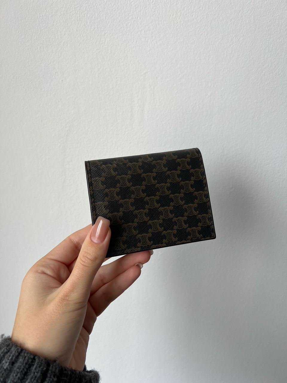 Celine Small Trifold Wallet In Triomphe Canvas And Lambskin Tan - 8