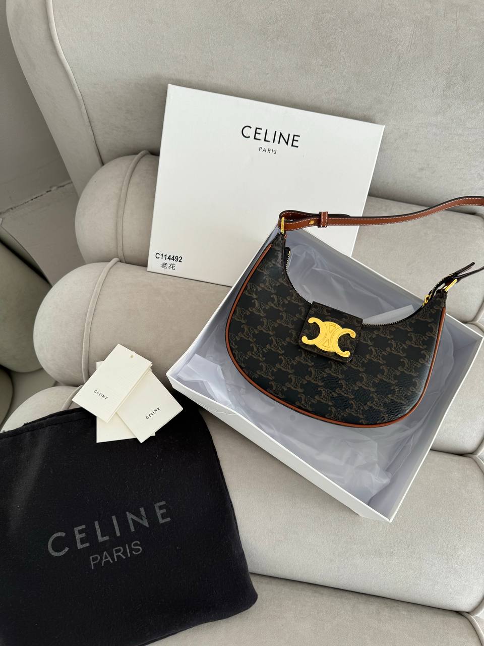 Celine Small Triomphe Besace Bag in Triomphe Canvas and Calfskin - 2