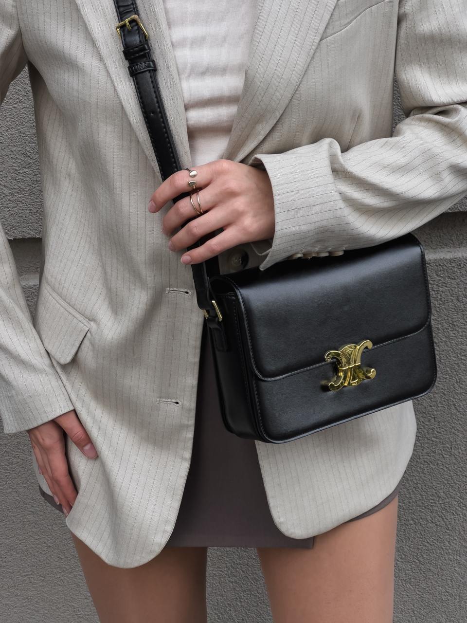 Celine Teen Triomphe Bag Black in Shiny Calfskin - 4