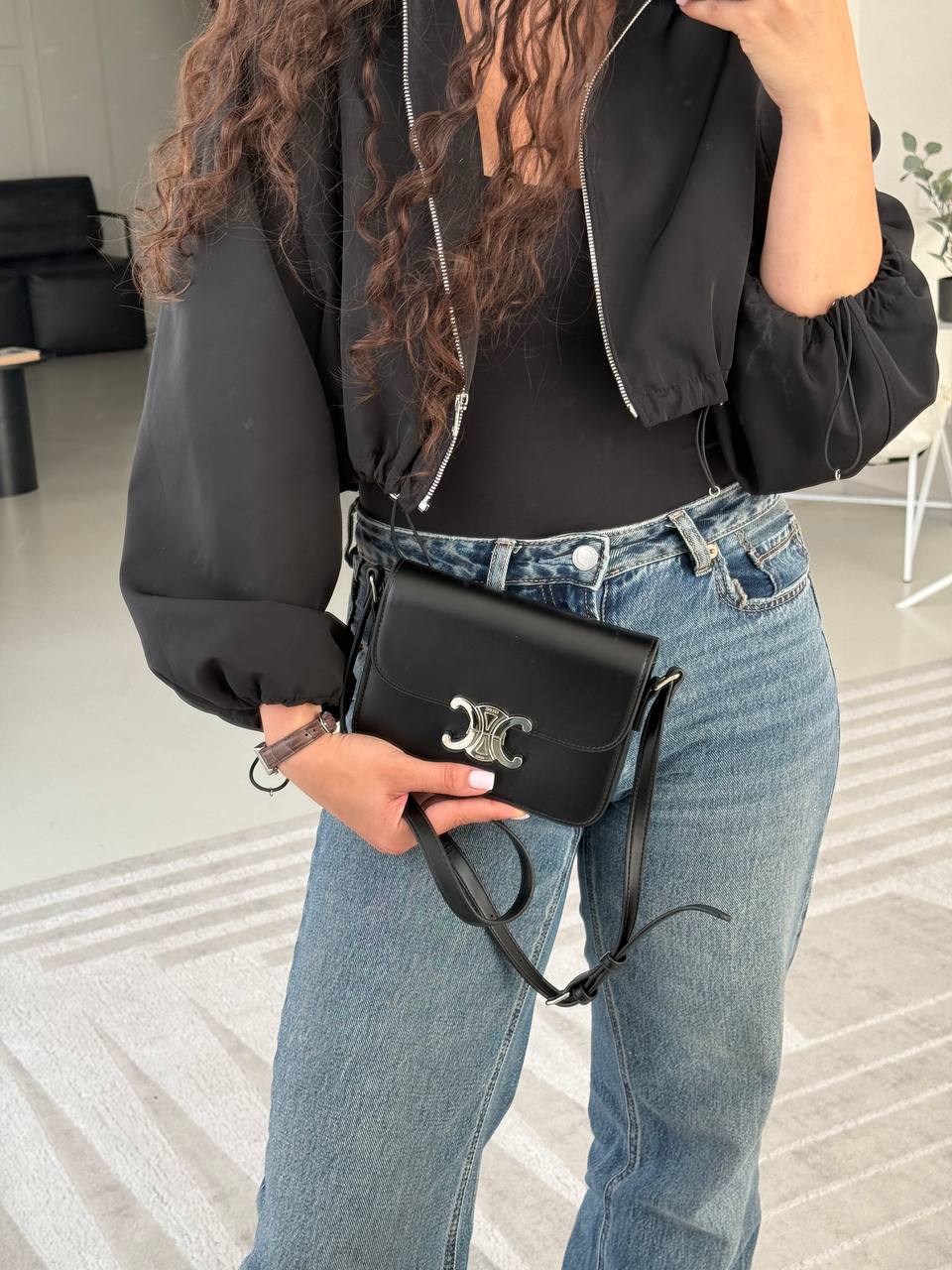 Celine Teen Triomphe Bag Black in Shiny Calfskin - 3