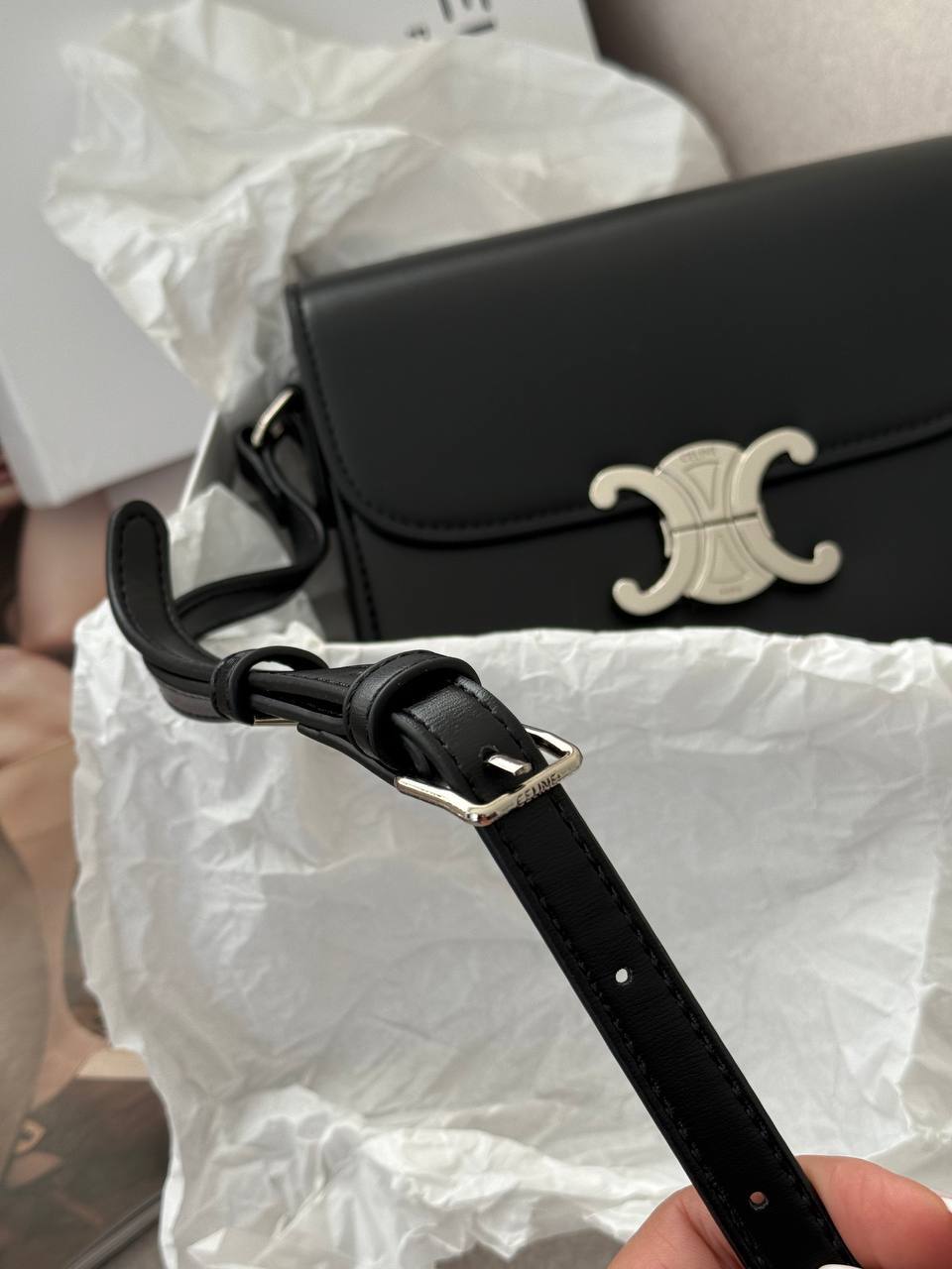 Celine Teen Triomphe Bag Black in Shiny Calfskin - 8