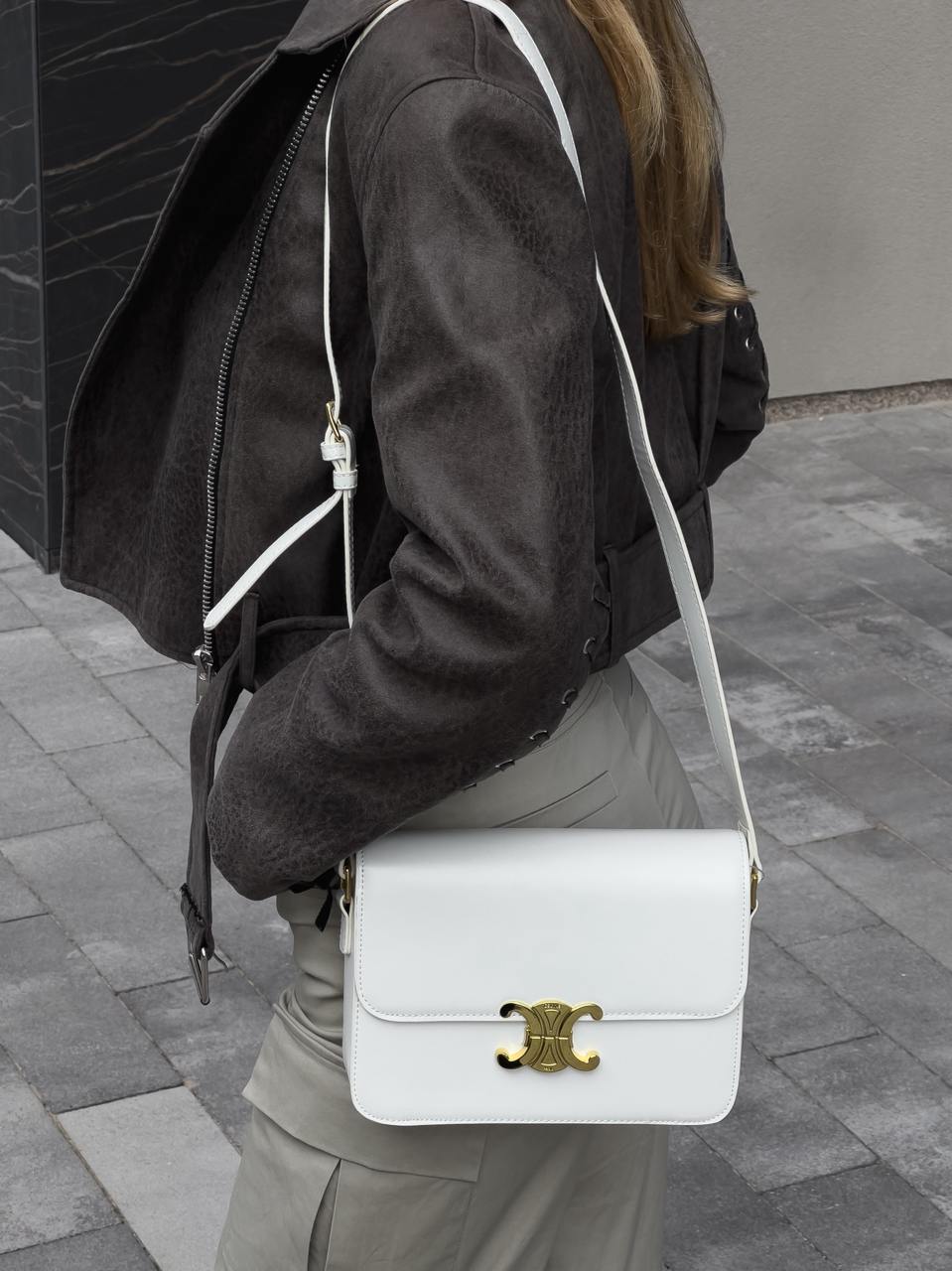 Celine Teen Triomphe Bag Cream in Shiny Calfskin - 14