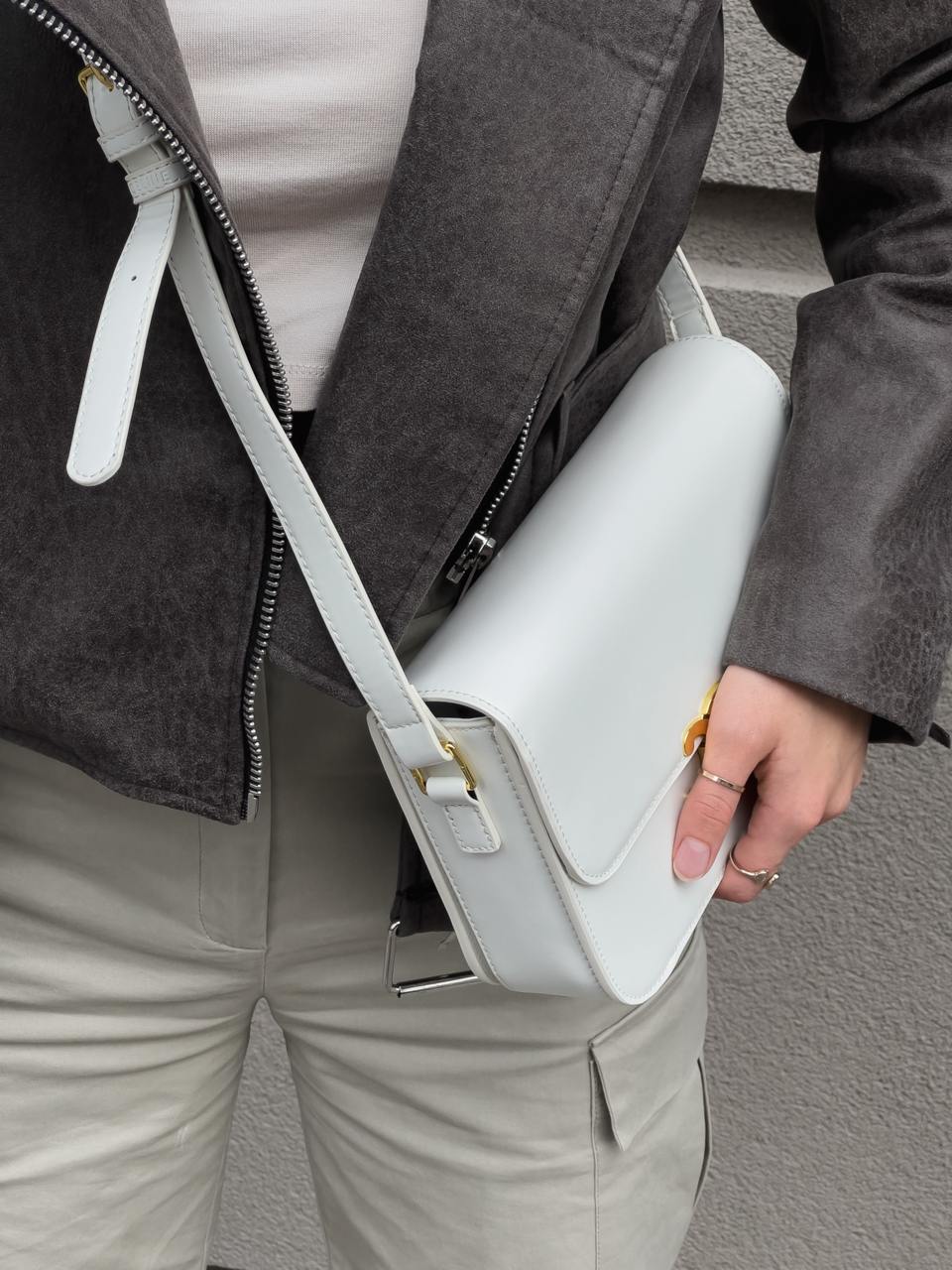 Celine Teen Triomphe Bag Cream in Shiny Calfskin - 16