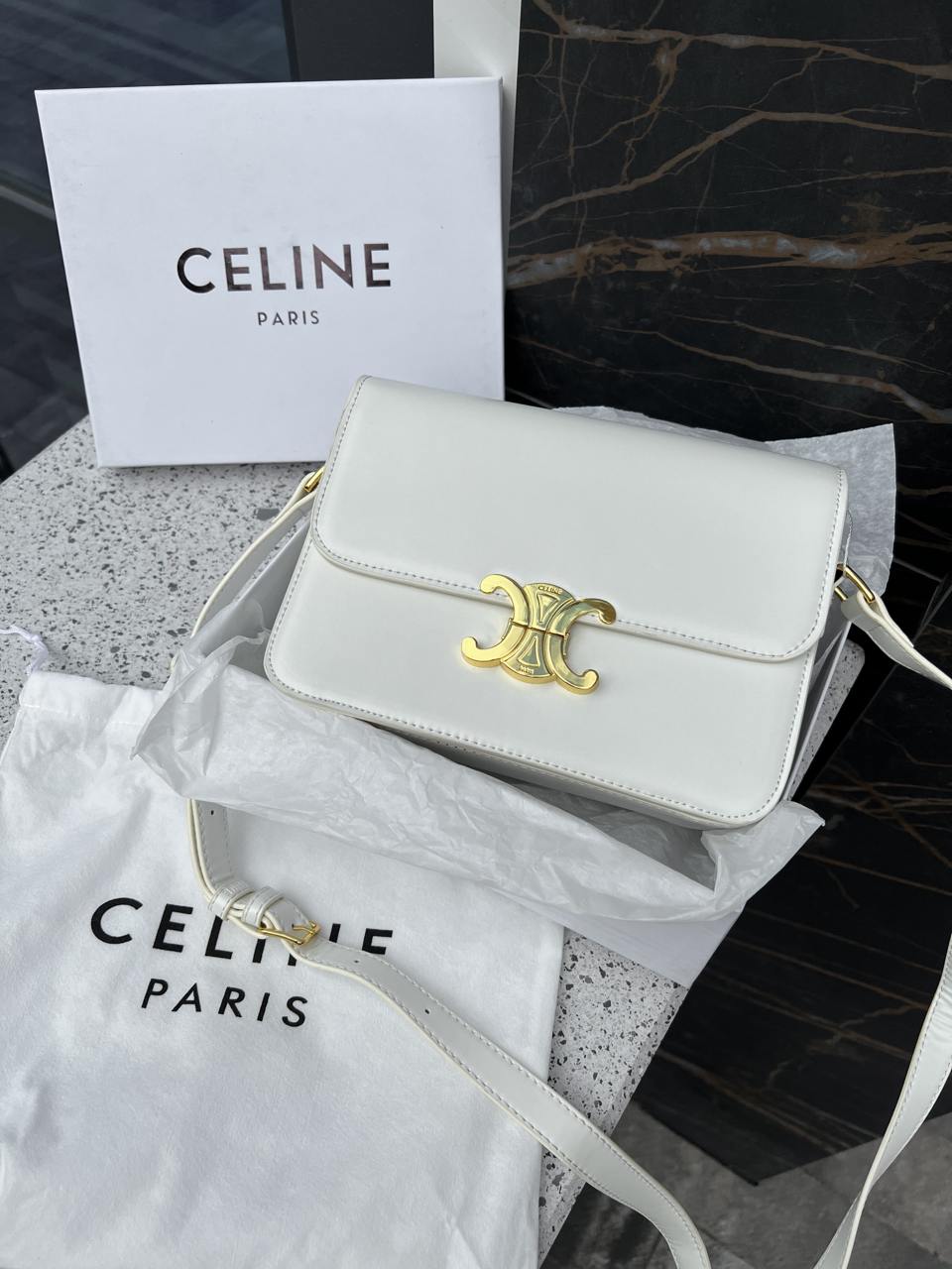 Celine Teen Triomphe Bag Cream in Shiny Calfskin - 2