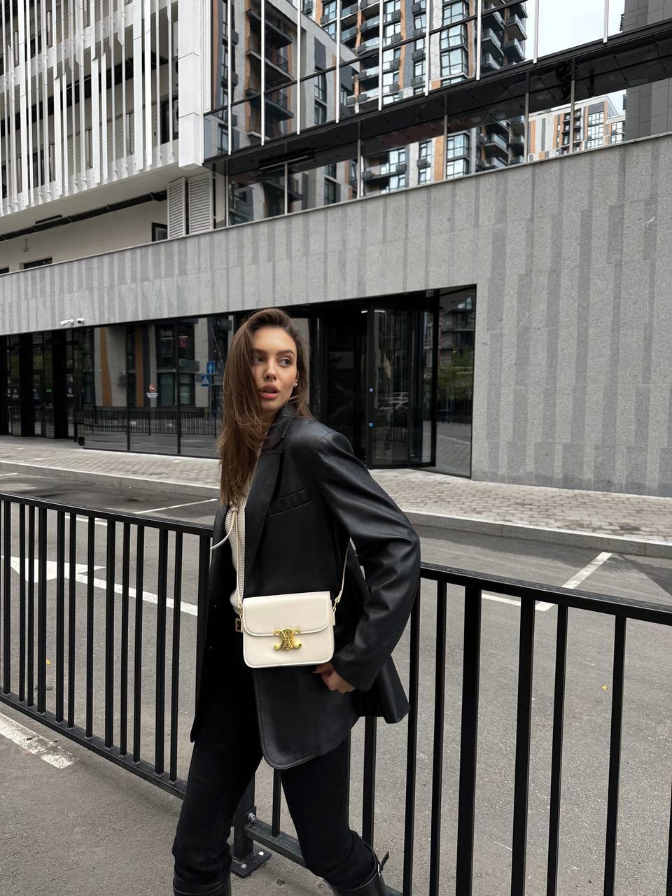 Celine Teen Triomphe Bag Cream in Shiny Calfskin [оригінальна кор - 5