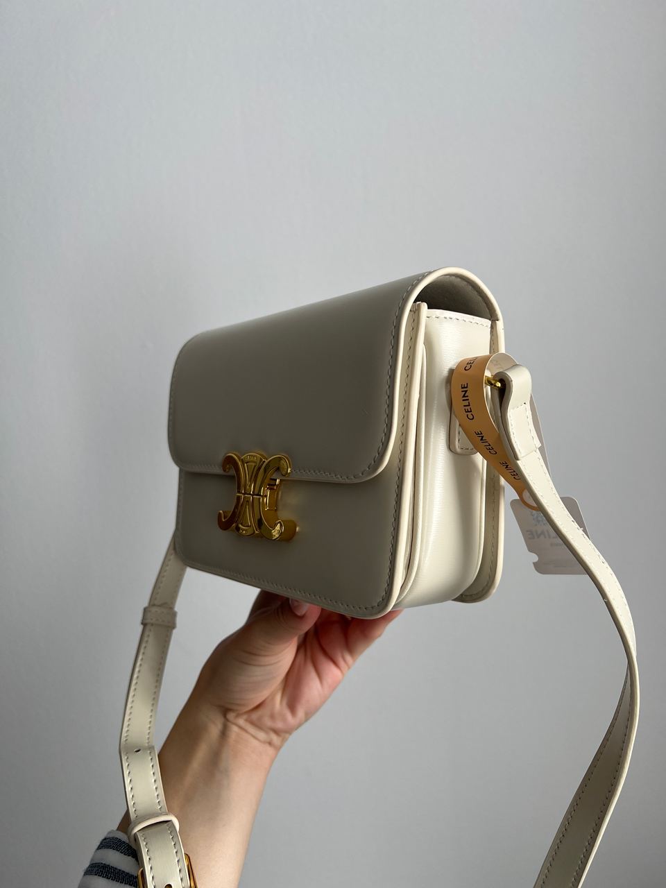 Celine Teen Triomphe Bag Cream in Shiny Calfskin - 3