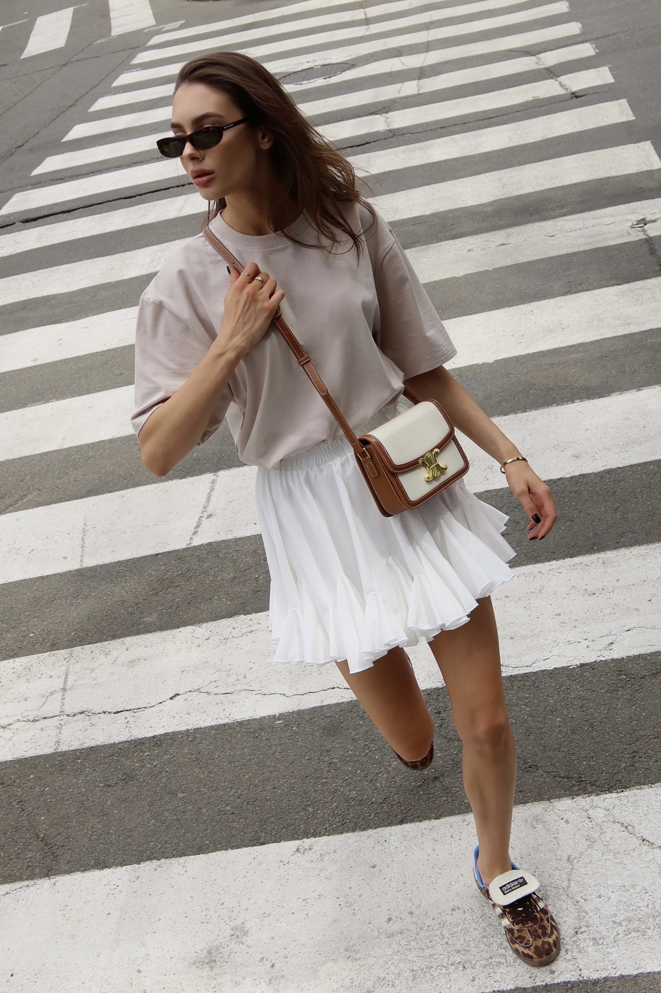 Celine Teen Triomphe Bag in Textile/Calfskin Tan [звичайна брендо - 3