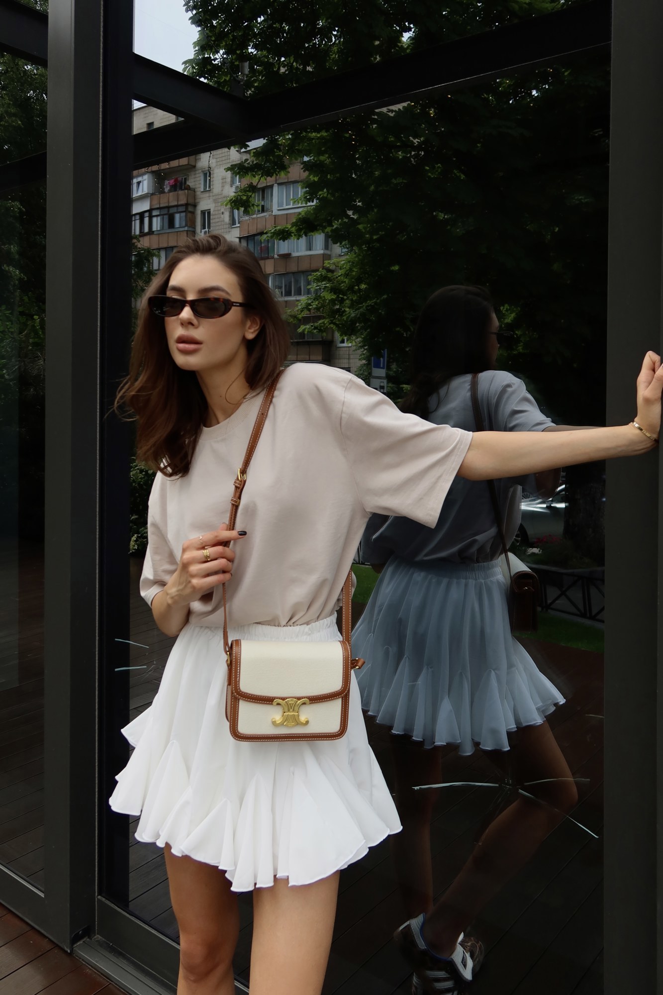Celine Teen Triomphe Bag in Textile/Calfskin Tan [звичайна брендо - 13