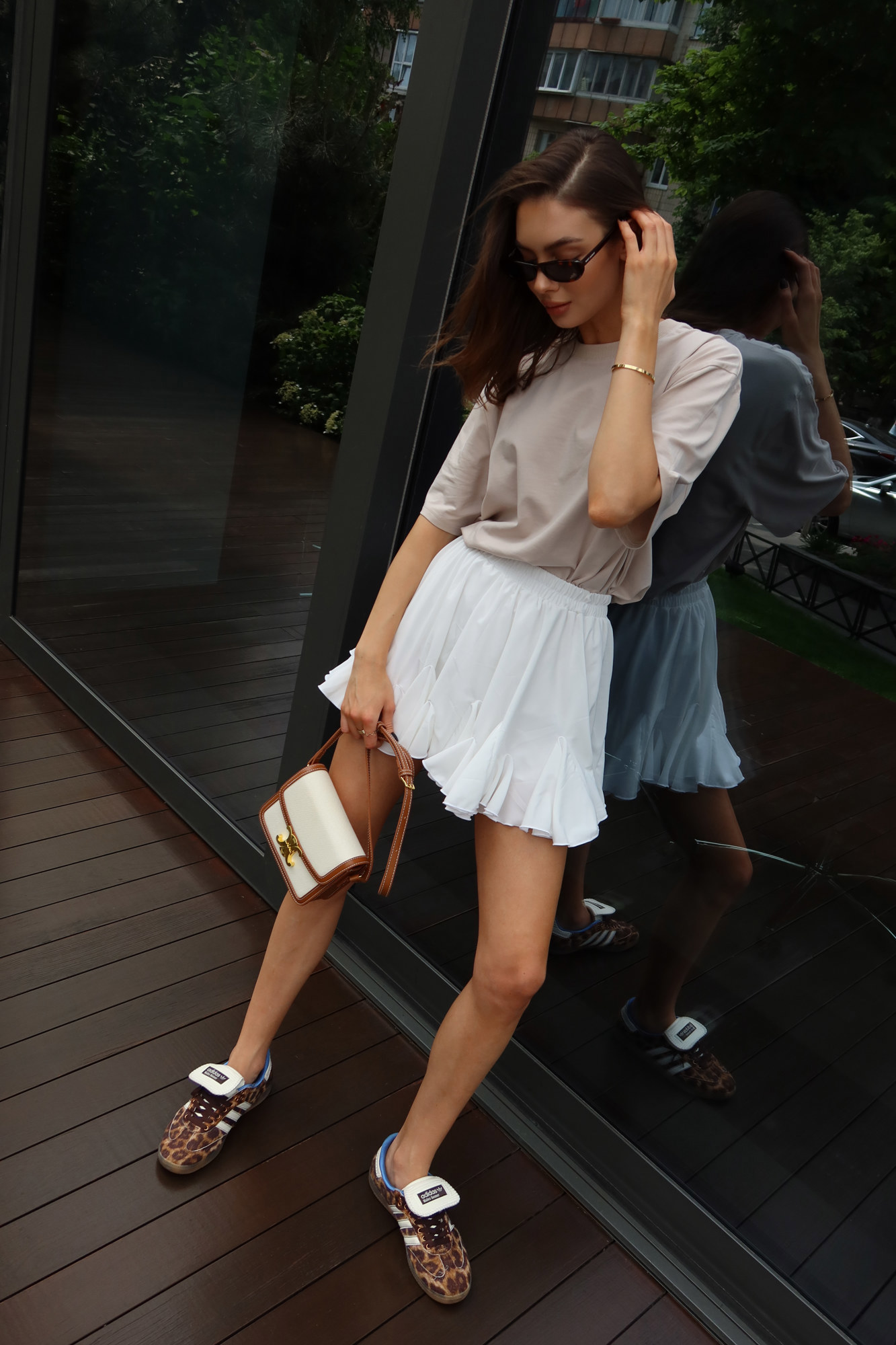 Celine Teen Triomphe Bag in Textile/Calfskin Tan [звичайна брендо - 10