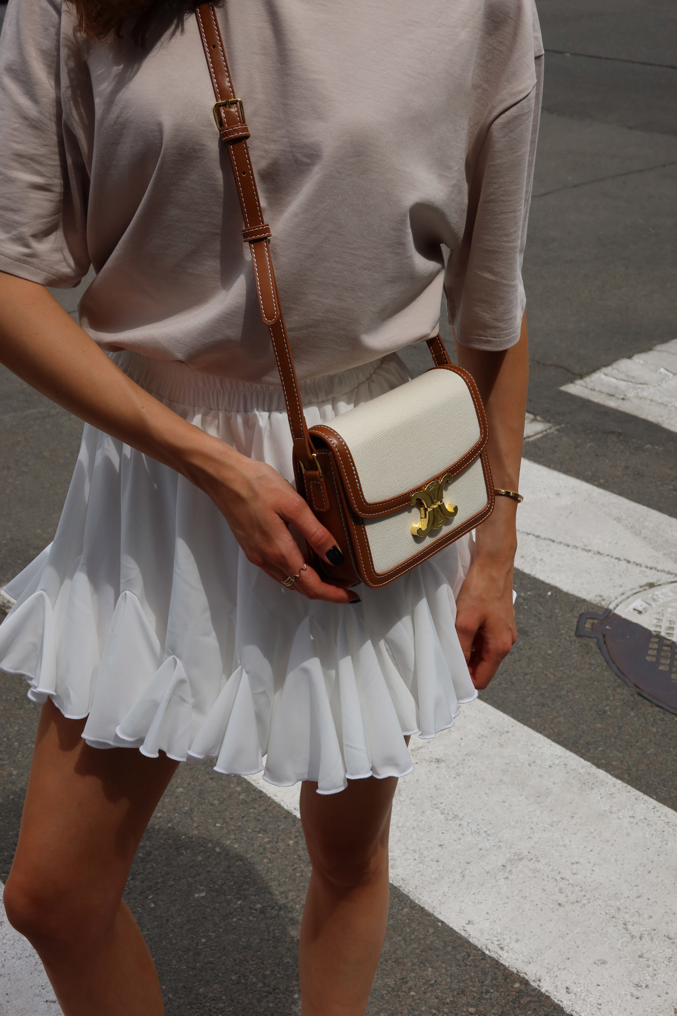 Celine Teen Triomphe Bag in Textile/Calfskin Tan [звичайна брендо - 14