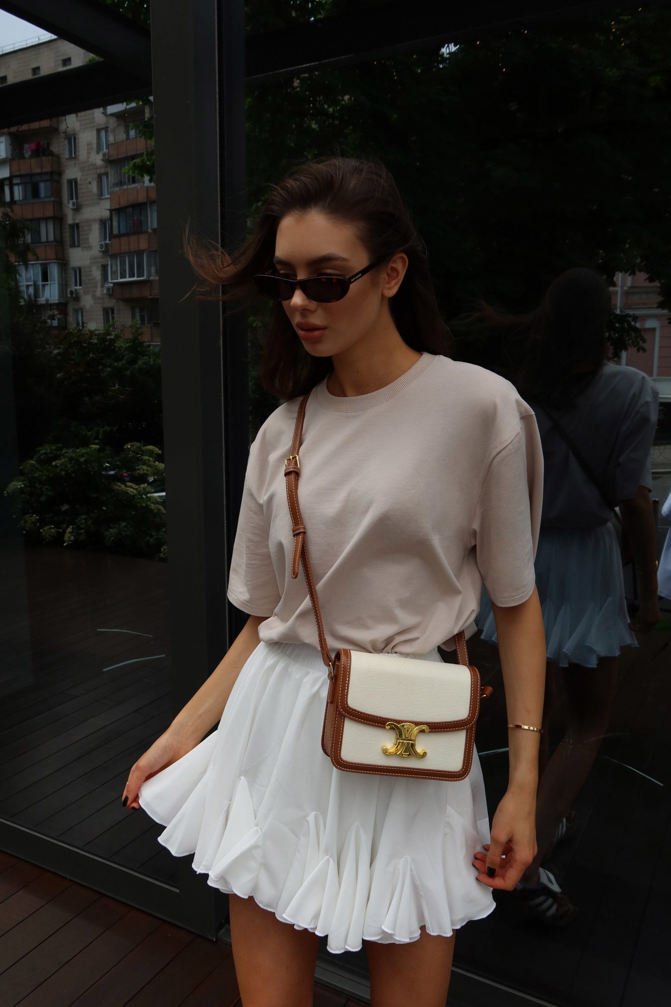 Celine Teen Triomphe Bag in Textile/Calfskin Tan [звичайна брендо - 2