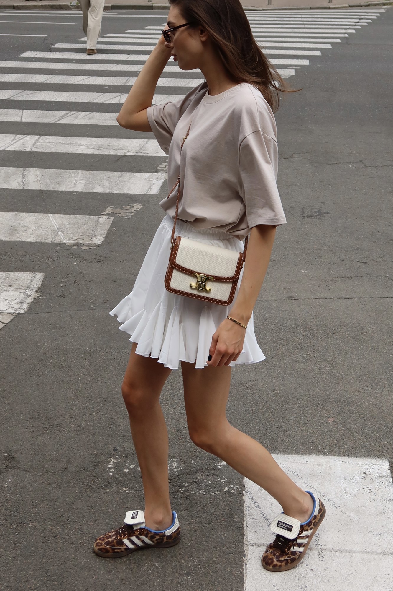 Celine Teen Triomphe Bag in Textile/Calfskin Tan [звичайна брендо - 7