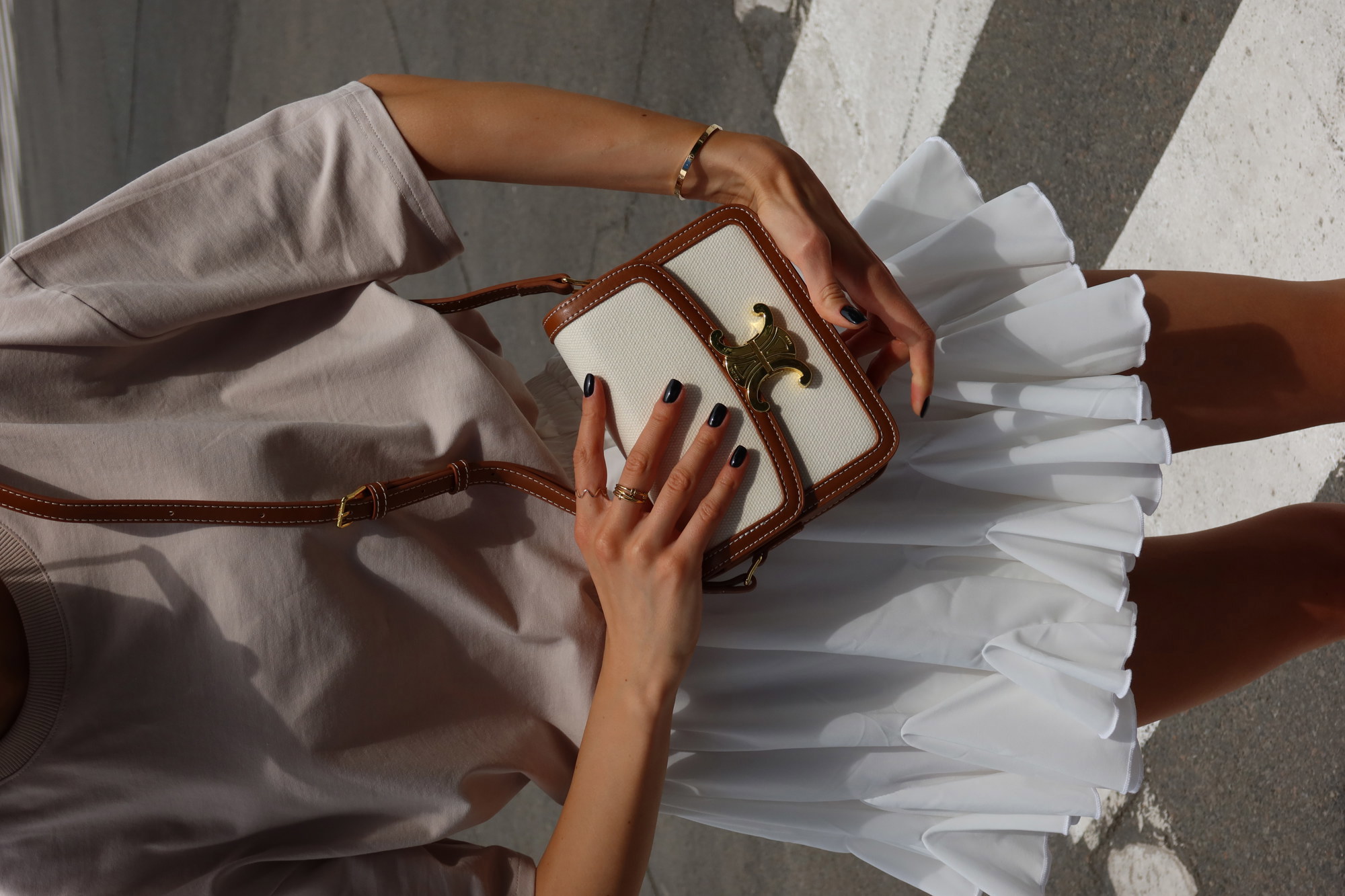 Celine Teen Triomphe Bag in Textile/Calfskin Tan [звичайна брендо - 6