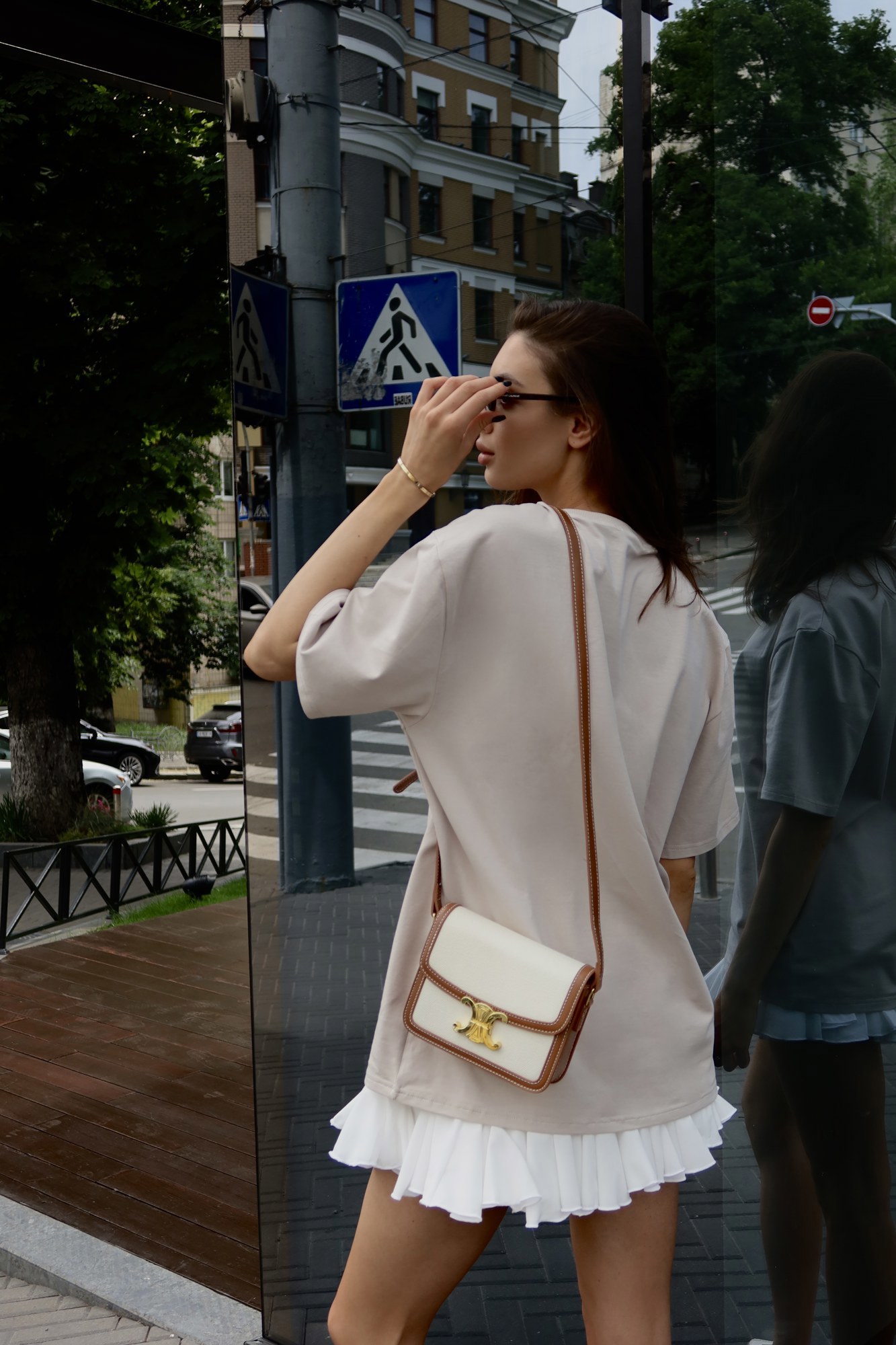 Celine Teen Triomphe Bag in Textile/Calfskin Tan [звичайна брендо - 11