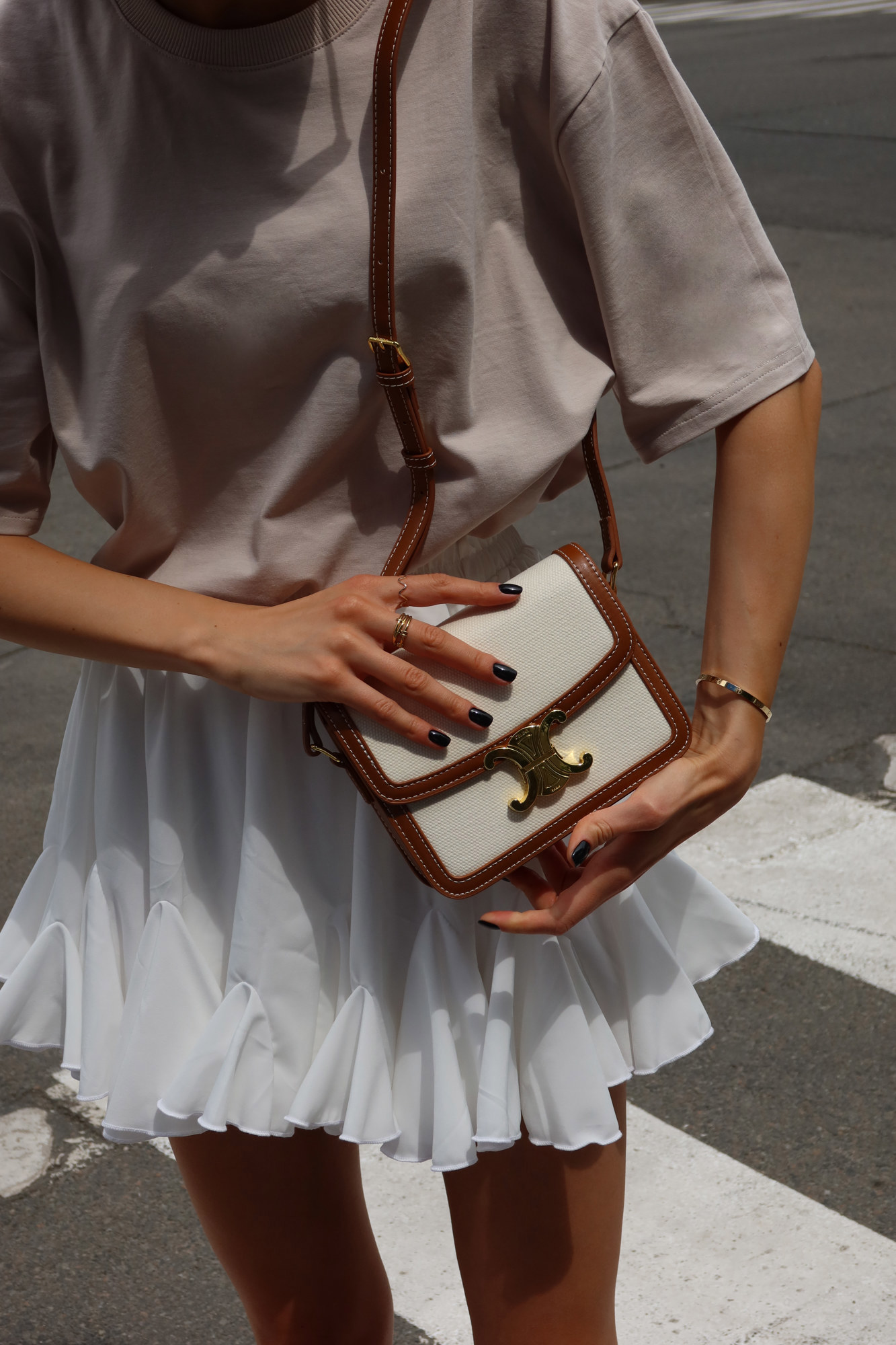 Celine Teen Triomphe Bag in Textile/Calfskin Tan [звичайна брендо - 4
