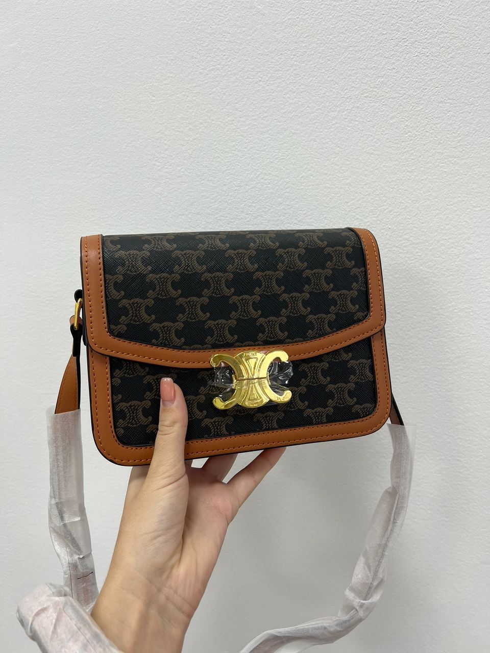 Celine Teen Triomphe Bag in Triomphe Canvas And Calfskin Tan - 10