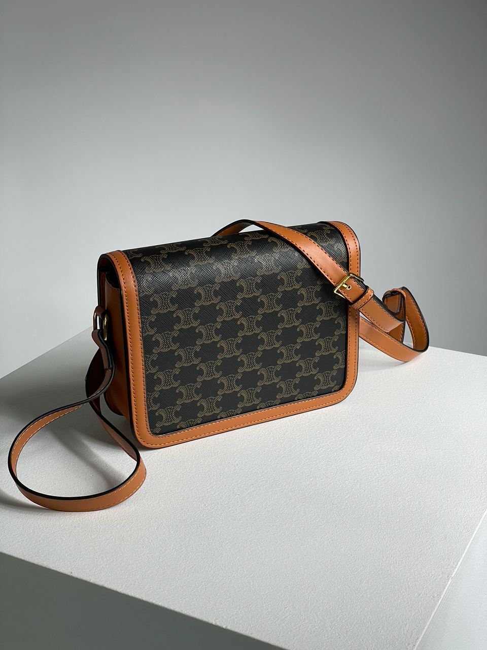 Celine Teen Triomphe Bag in Triomphe Canvas And Calfskin Tan - 14