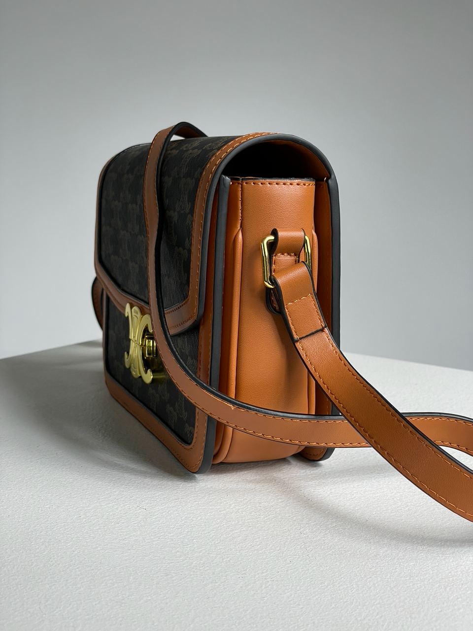 Celine Teen Triomphe Bag in Triomphe Canvas And Calfskin Tan - 16