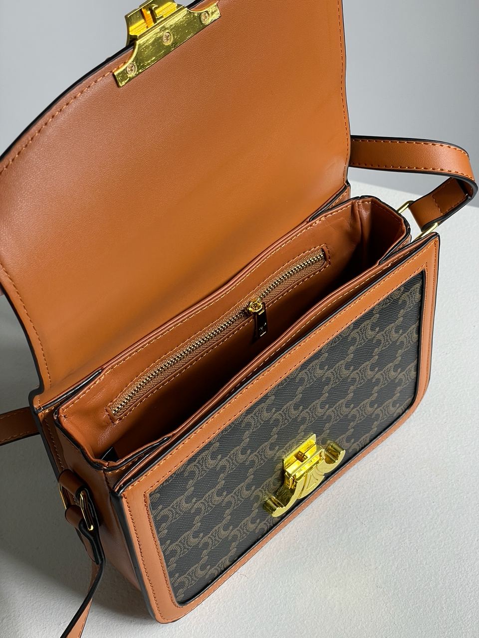 Celine Teen Triomphe Bag in Triomphe Canvas And Calfskin Tan - 24