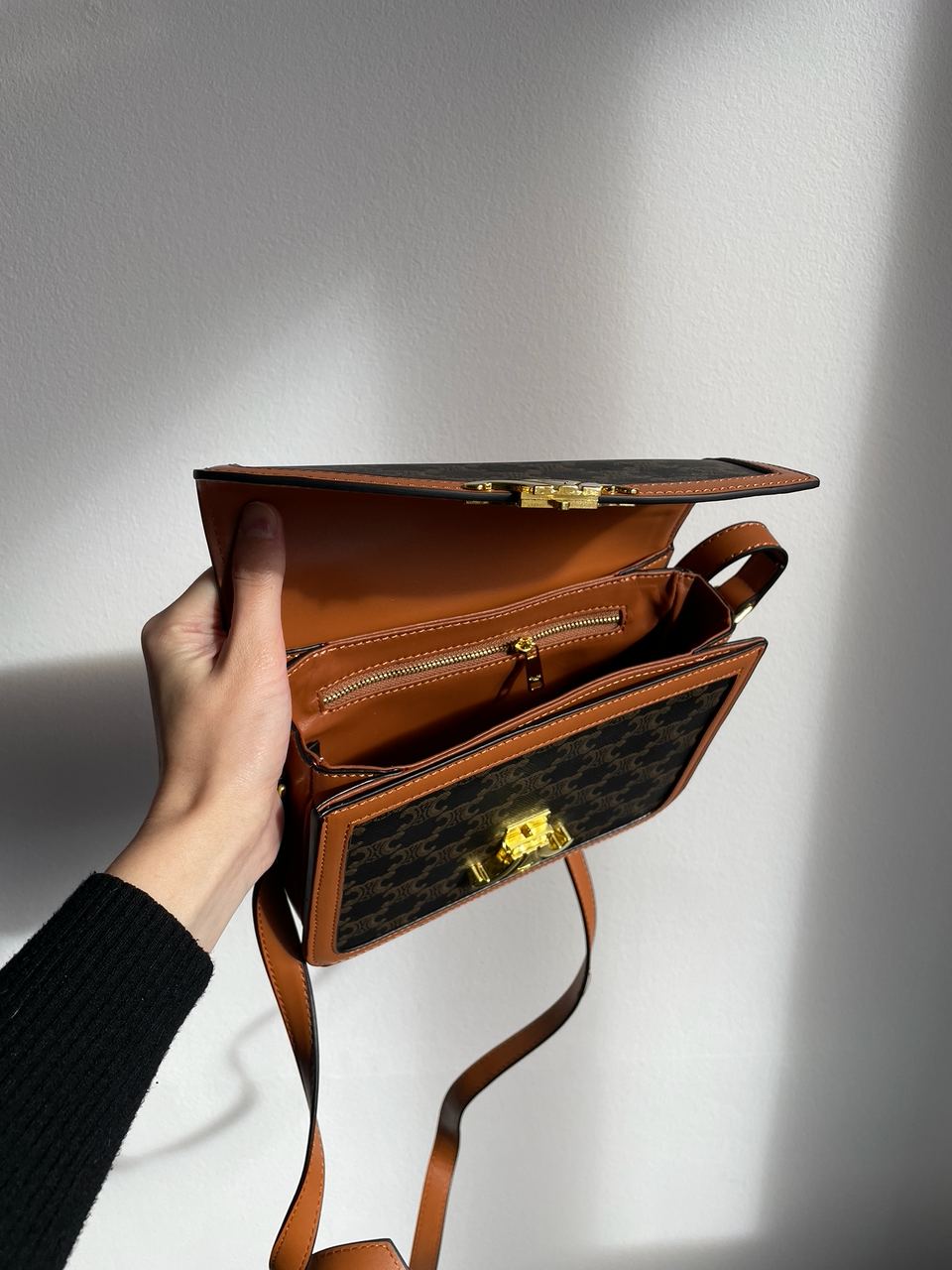 Celine Teen Triomphe Bag in Triomphe Canvas And Calfskin Tan - 25