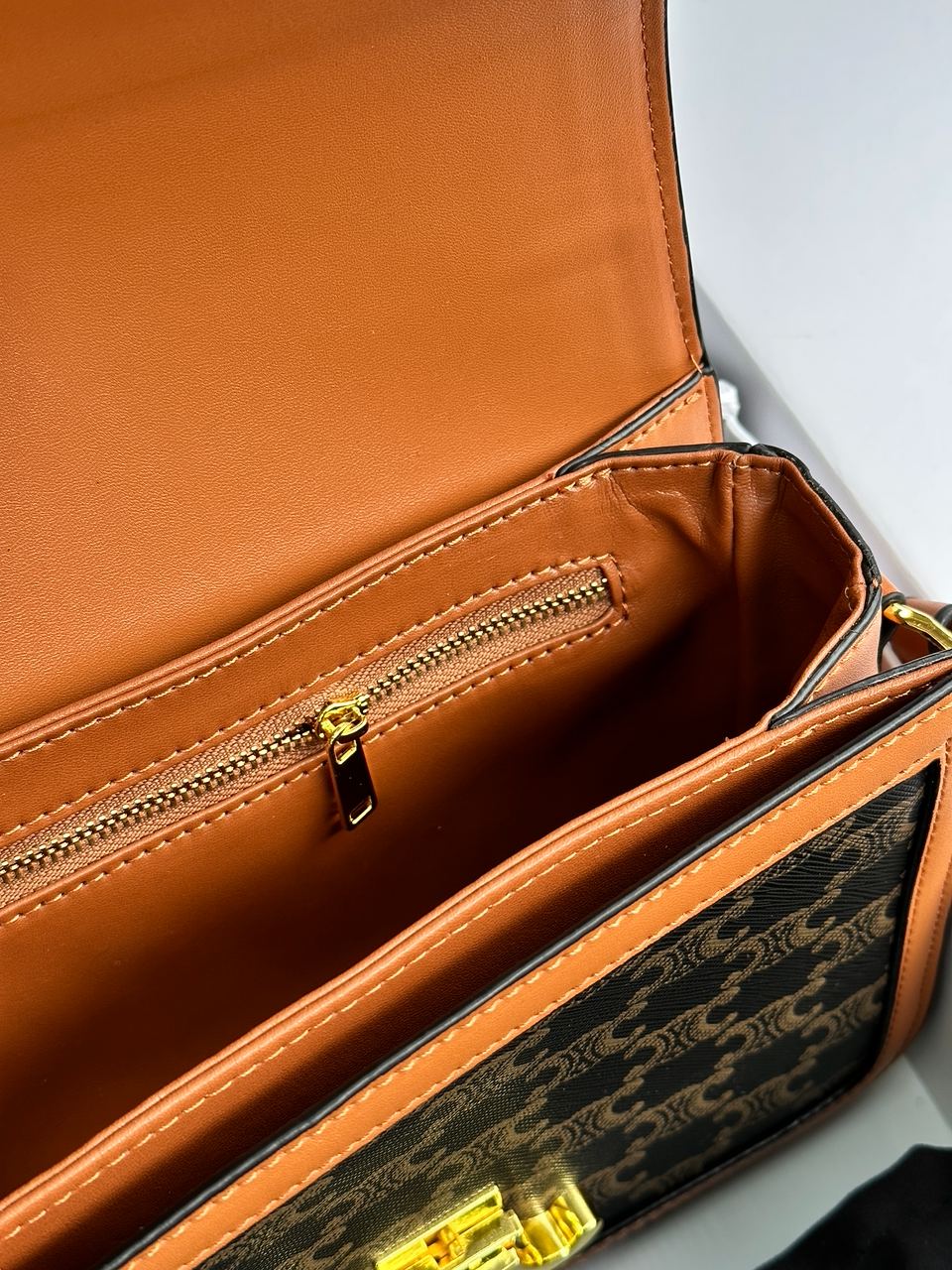 Celine Teen Triomphe Bag in Triomphe Canvas And Calfskin Tan - 26