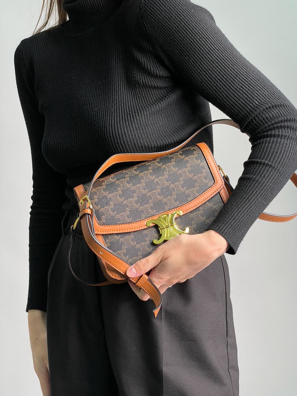 Celine Teen Triomphe Bag in Triomphe Canvas And Calfskin Tan - 7