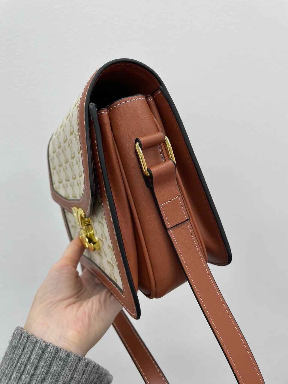 Celine The Triomphe Bag Canvas and Calfskin White - 10