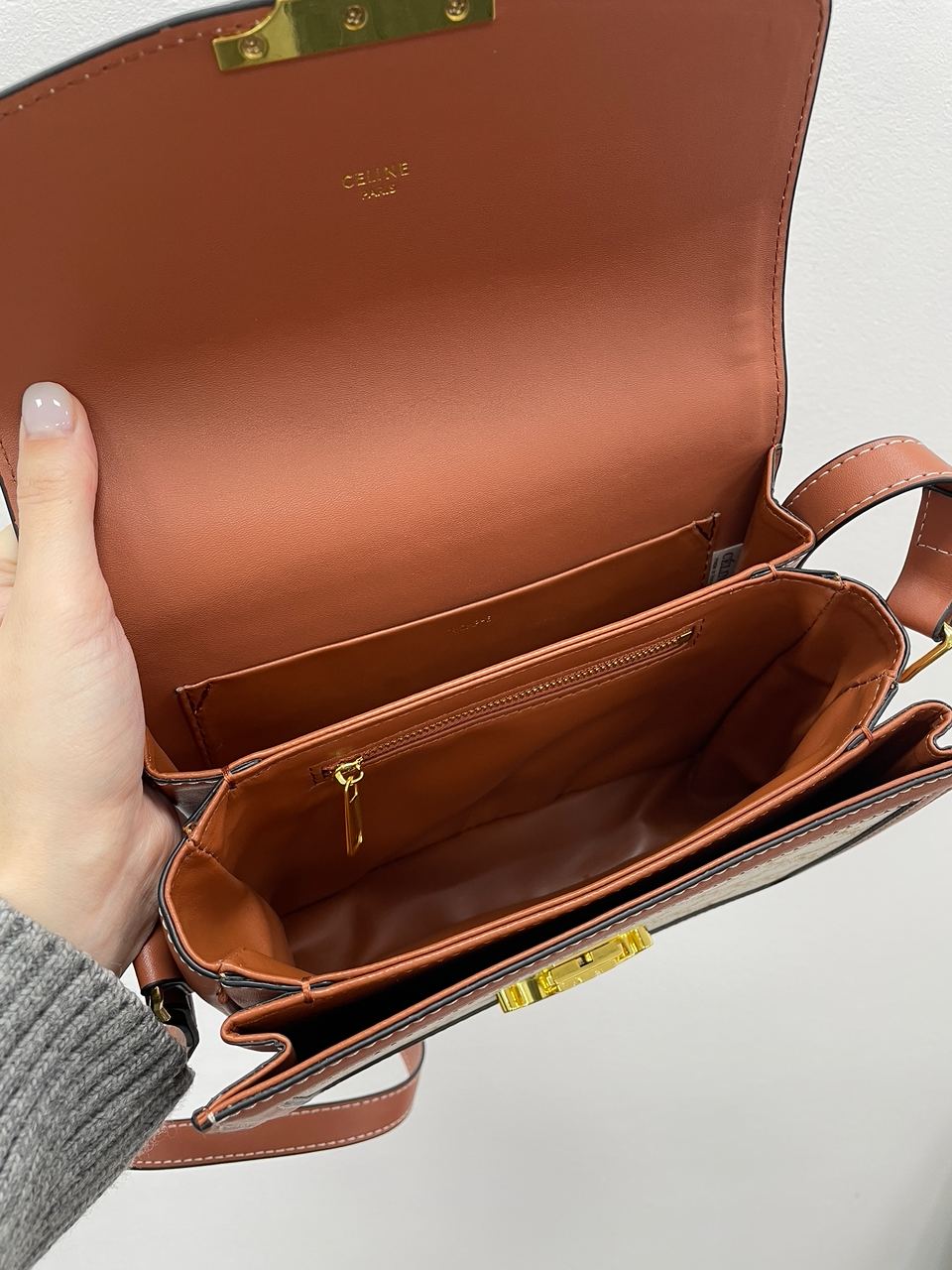 Celine The Triomphe Bag Canvas and Calfskin White - 15