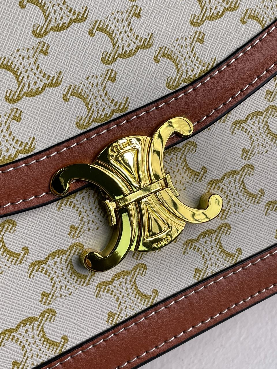 Celine The Triomphe Bag Canvas and Calfskin White - 8