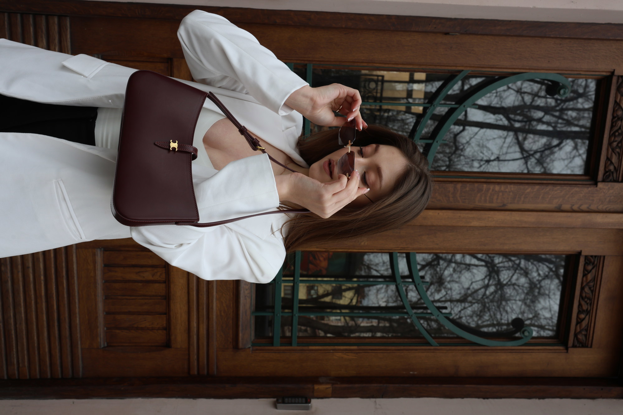 Celine Tina Shoulder Bag In Shiny Calfskin Burgundy/Gold - 10