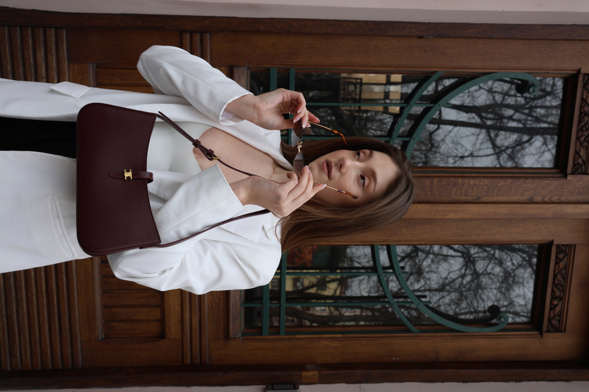 Celine Tina Shoulder Bag In Shiny Calfskin Burgundy/Gold - 8