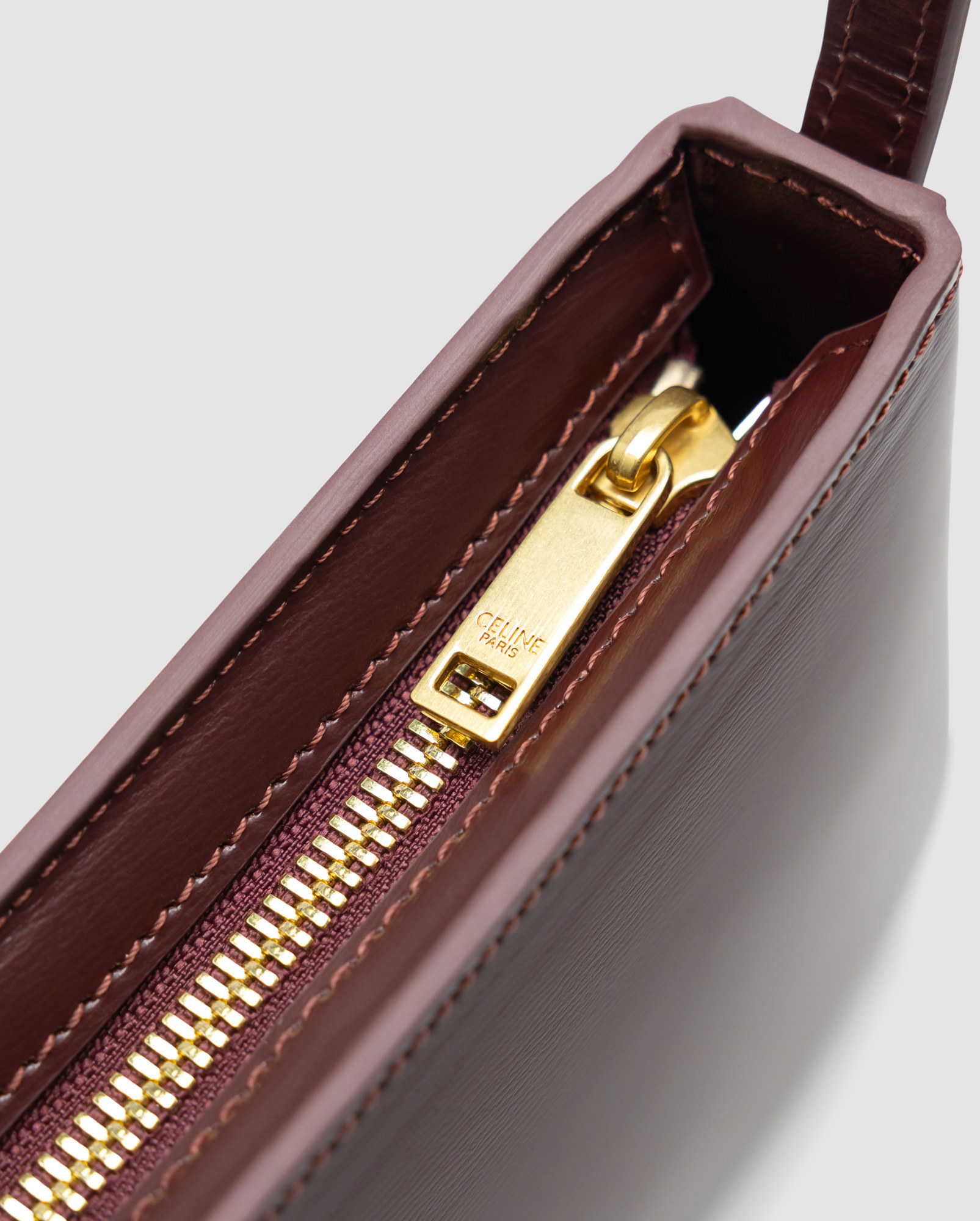 Celine Tina Shoulder Bag In Shiny Calfskin Burgundy/Gold - 5