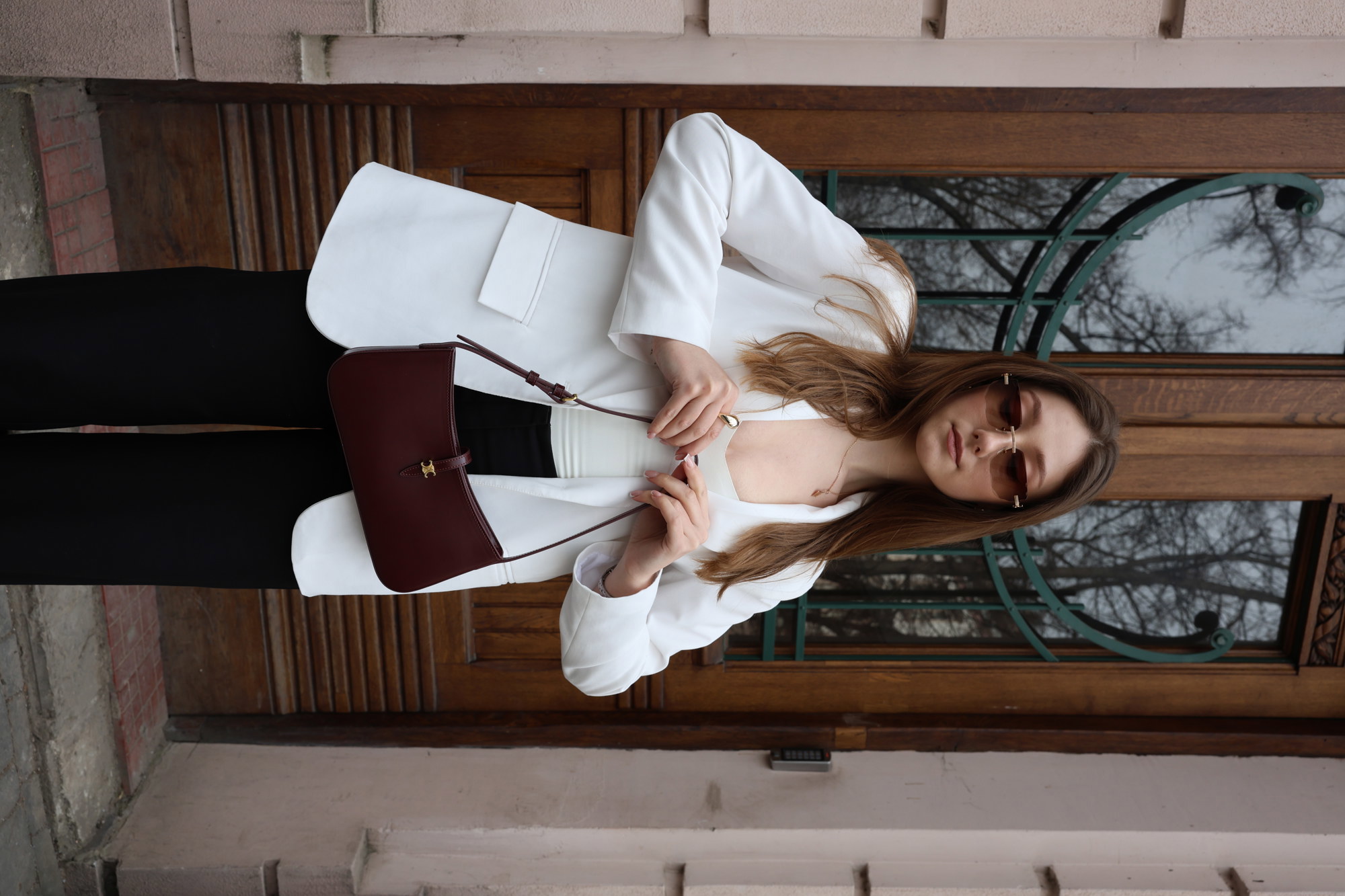 Celine Tina Shoulder Bag In Shiny Calfskin Burgundy/Gold - 13