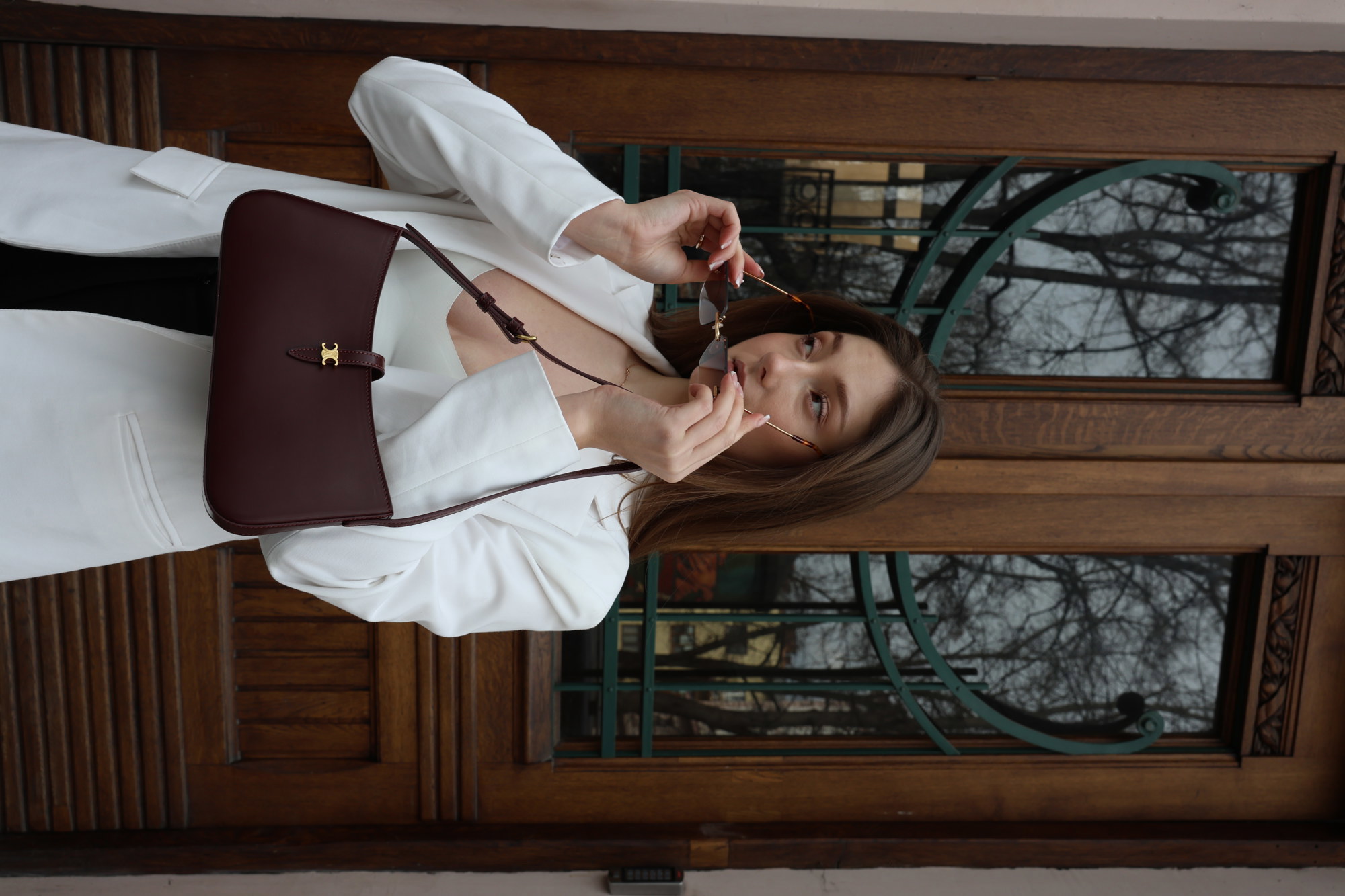 Celine Tina Shoulder Bag In Shiny Calfskin Burgundy/Gold - 9