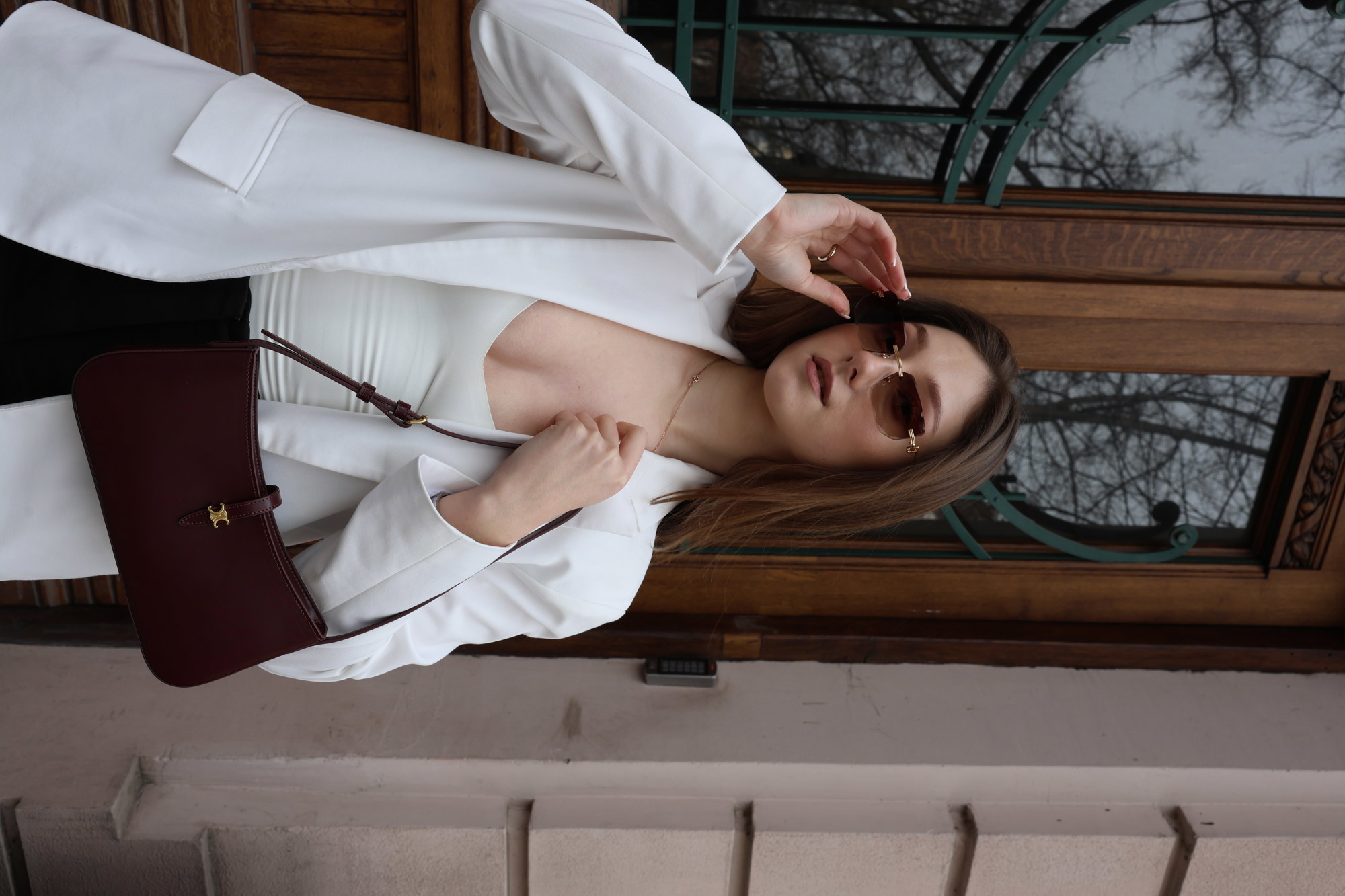 Celine Tina Shoulder Bag In Shiny Calfskin Burgundy/Gold - 12