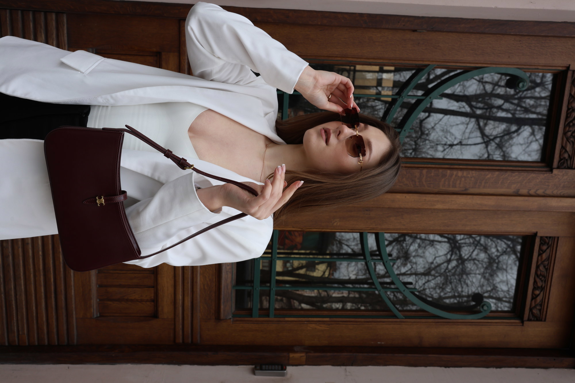 Celine Tina Shoulder Bag In Shiny Calfskin Burgundy/Gold - 11