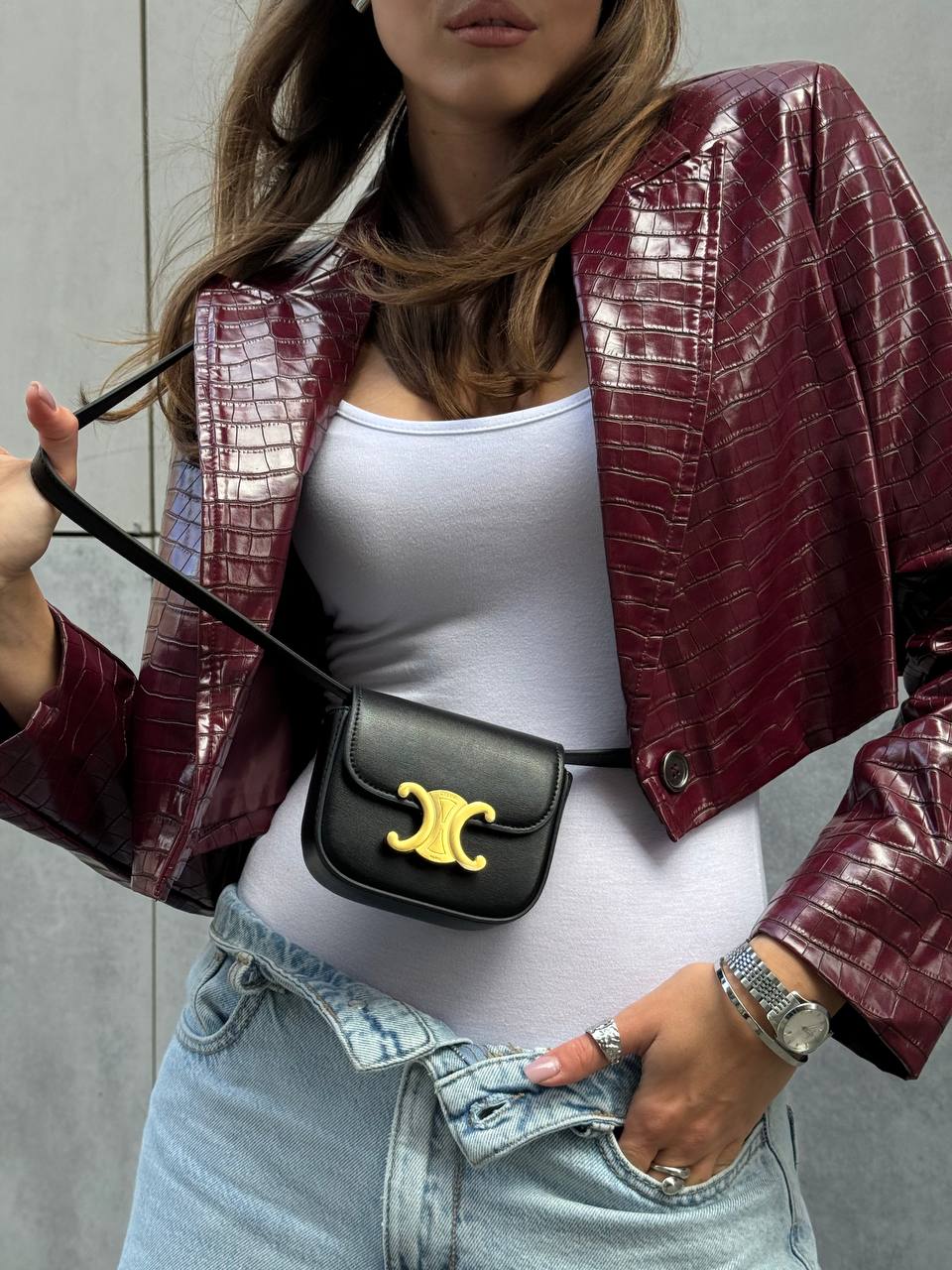 Celine Triomphe Mini Claude Shoulder Bag Black - 3